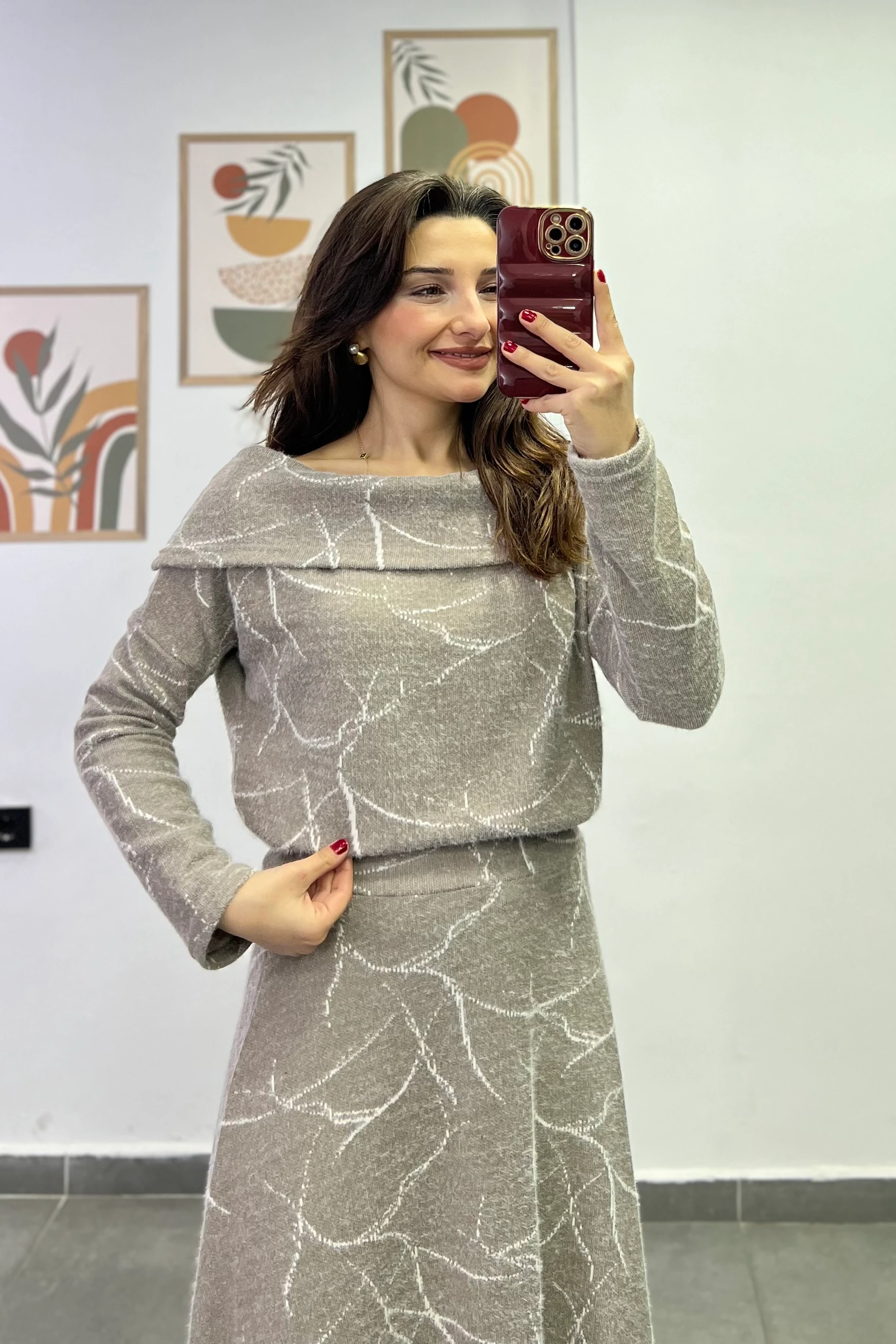 Yumoş Triko Madonna Yaka Etekli Takım - VIZON