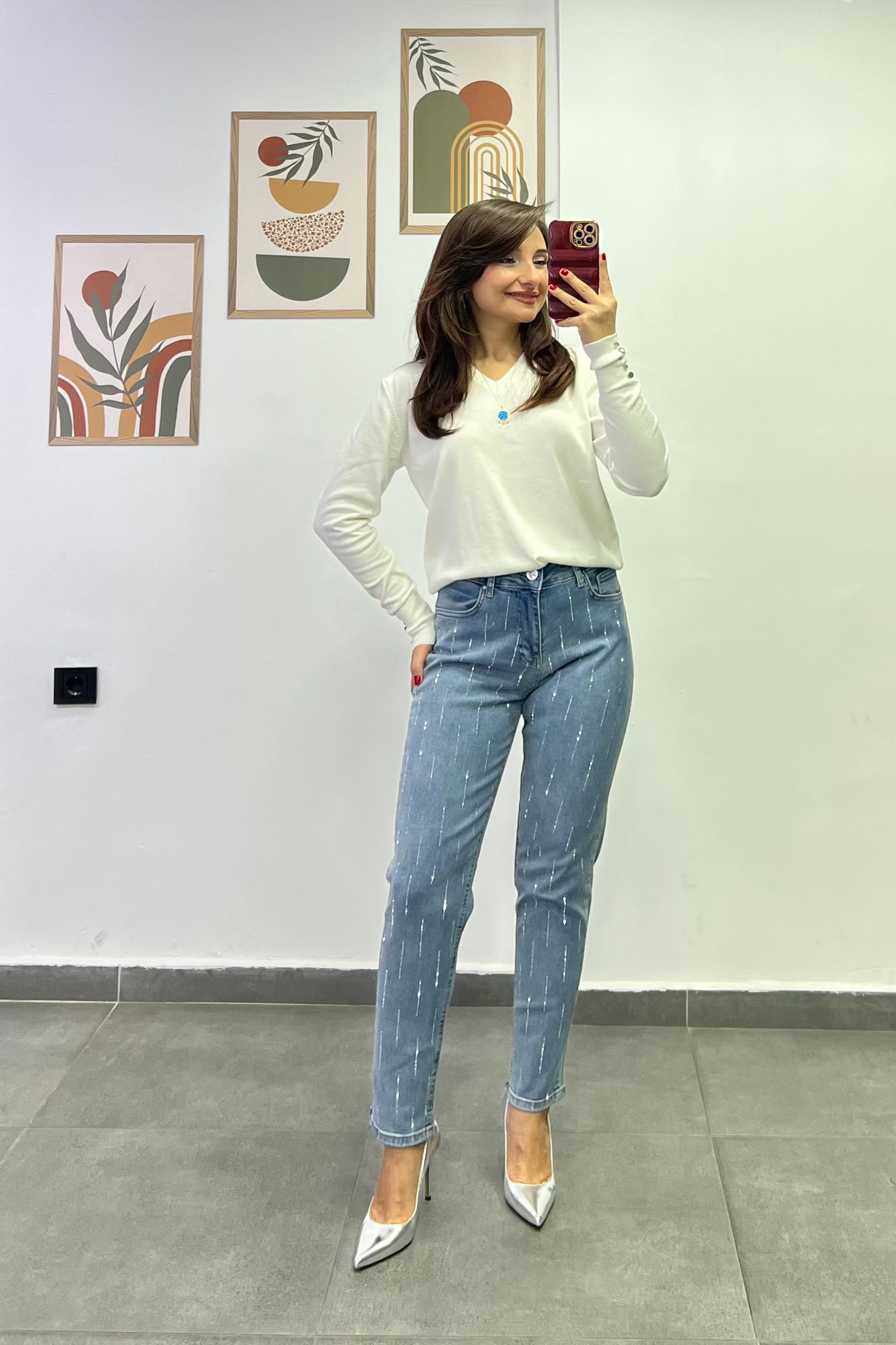 Fırça Çizgi Detaylı Mom Jean