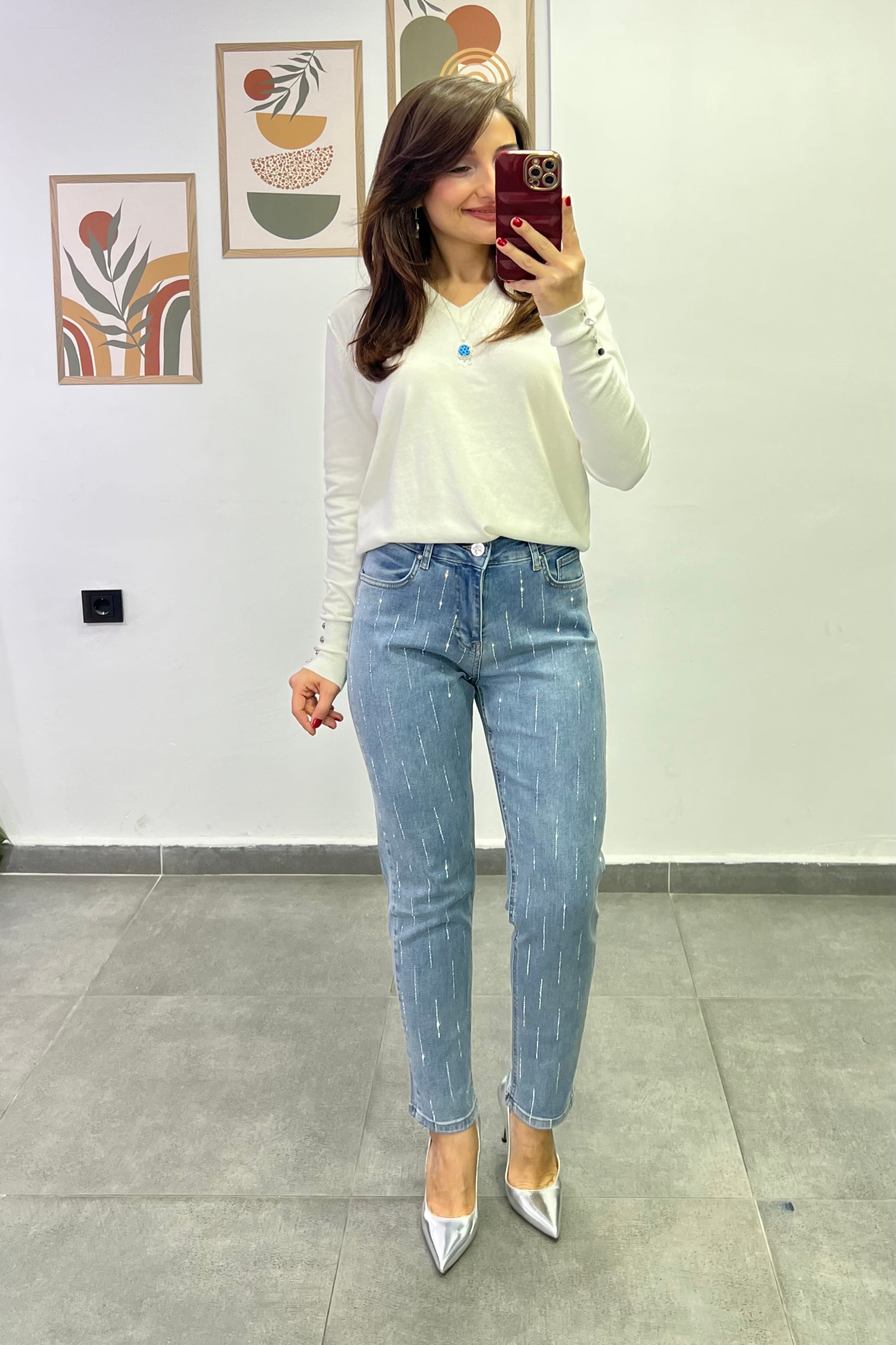 Fırça Çizgi Detaylı Mom Jean