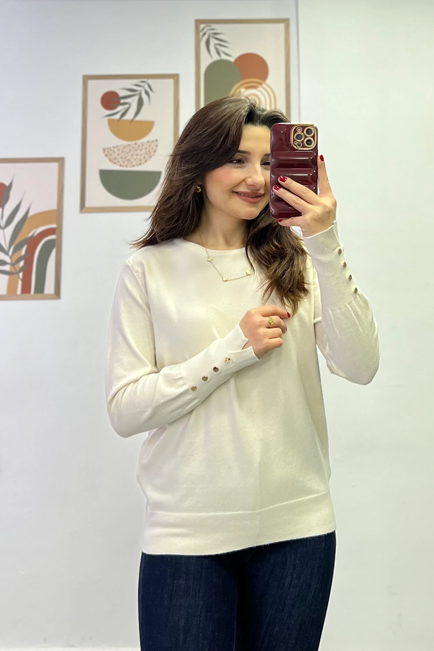 Kol Manşeti Gold Düğme Ve Yırtmaç Detaylı Triko - EKRU