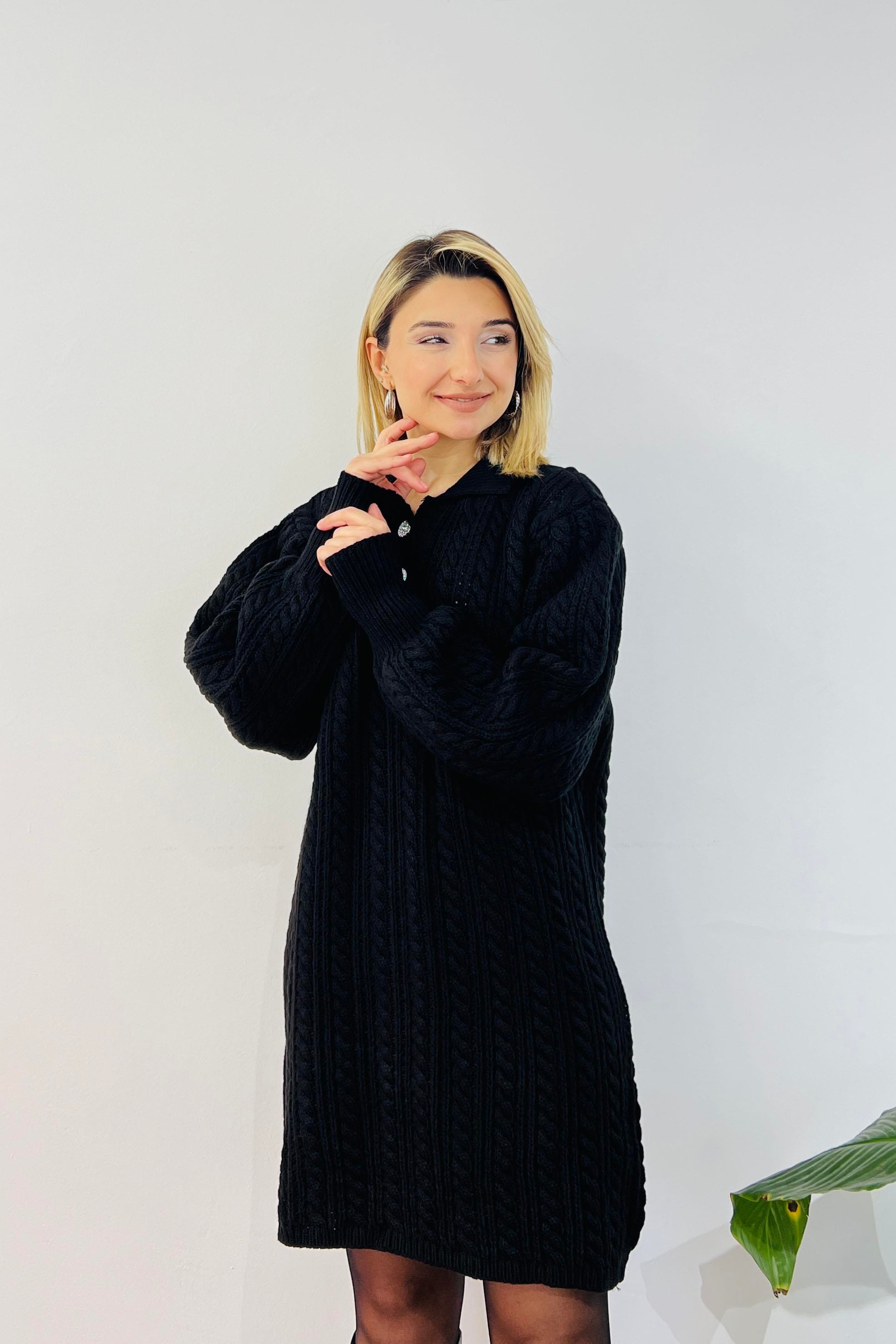 Saç Örgü Modelli Karpuz Kol Polo Yaka Tunik