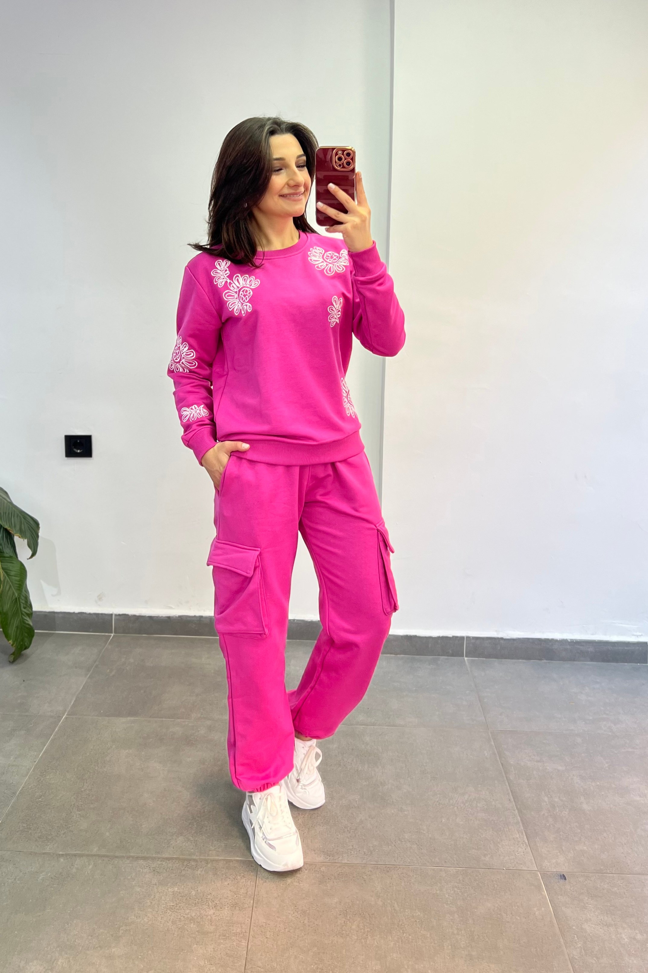 Kargo Cepli Beli Lastikli Eşofman Altı - PEMBE