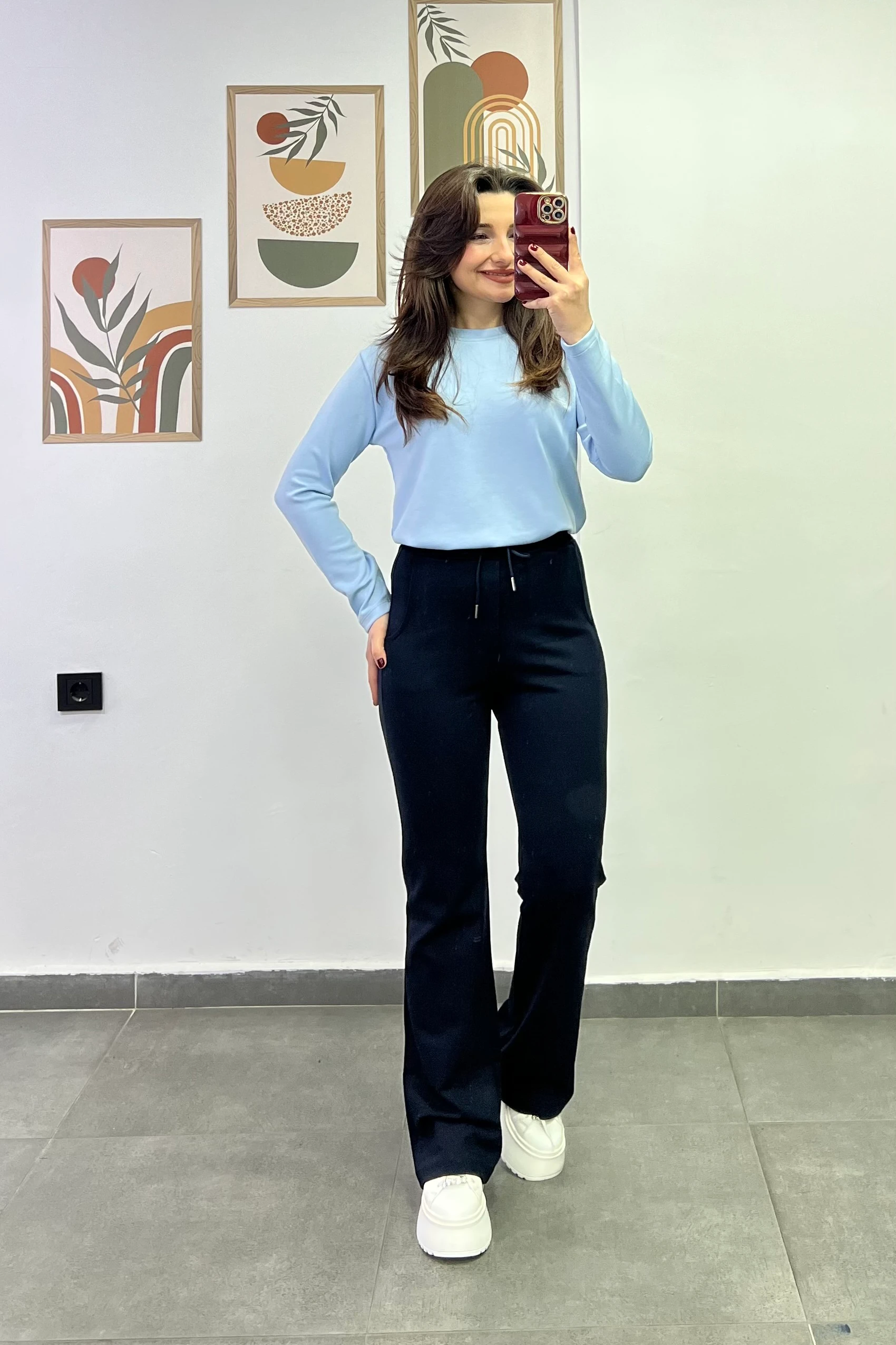 Beli Lastikli Cep Detaylı İspanyol Paça Çelik Örme Pantolon - LACİVERT