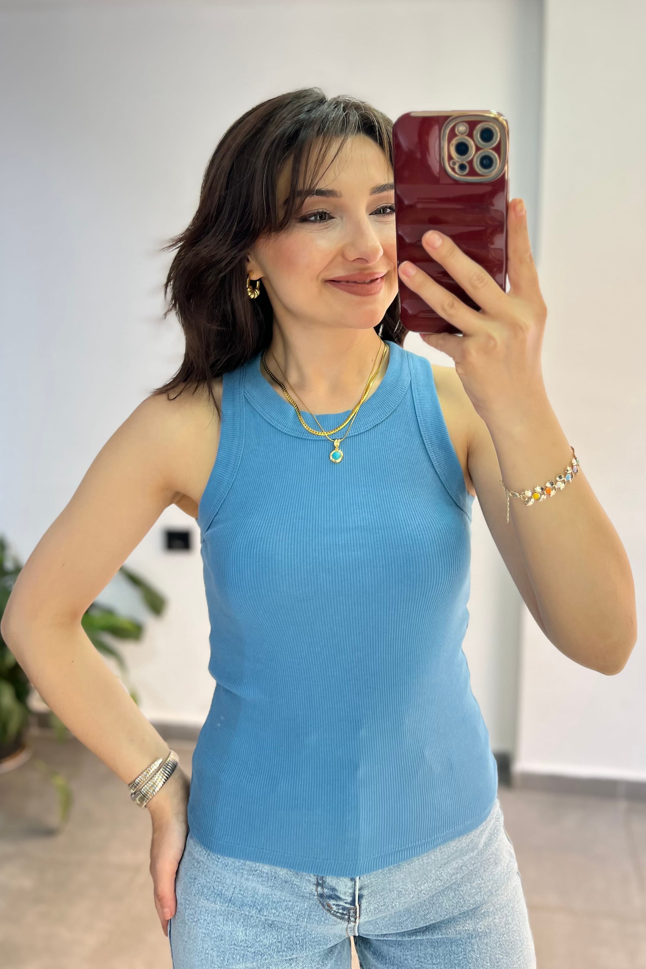 Halter Yaka Fitilli Atlet - AÇIK MAVİ