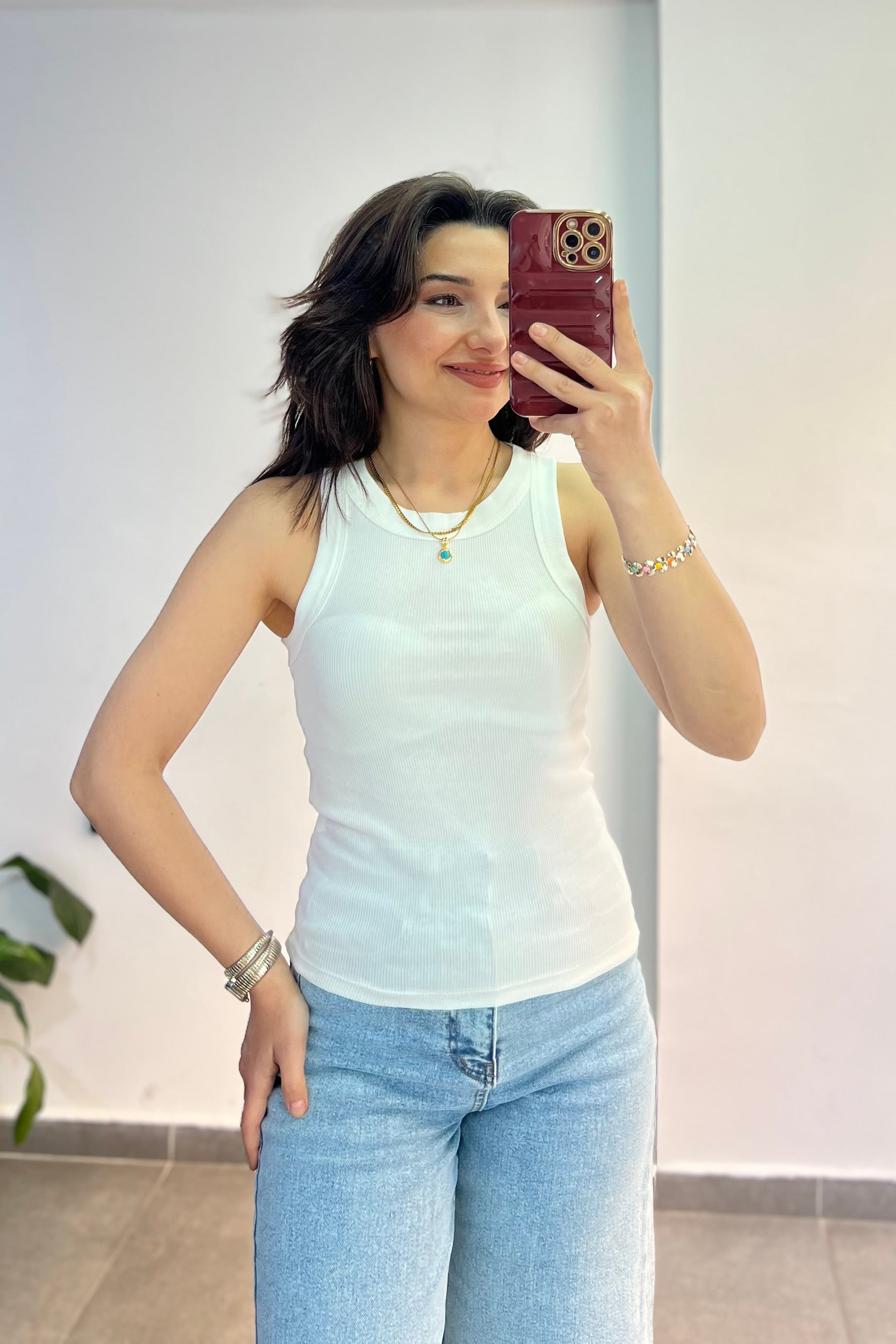 Halter Yaka Fitilli Atlet - BEYAZ