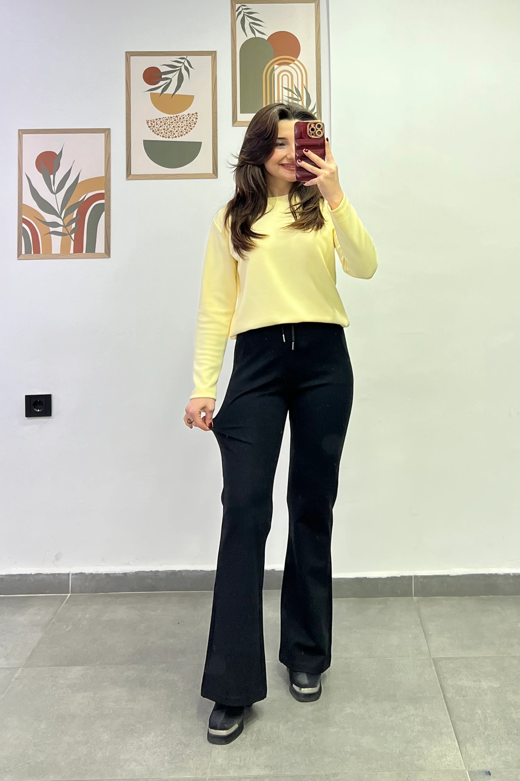 Beli Lastikli Cep Detaylı İspanyol Paça Çelik Örme Pantolon