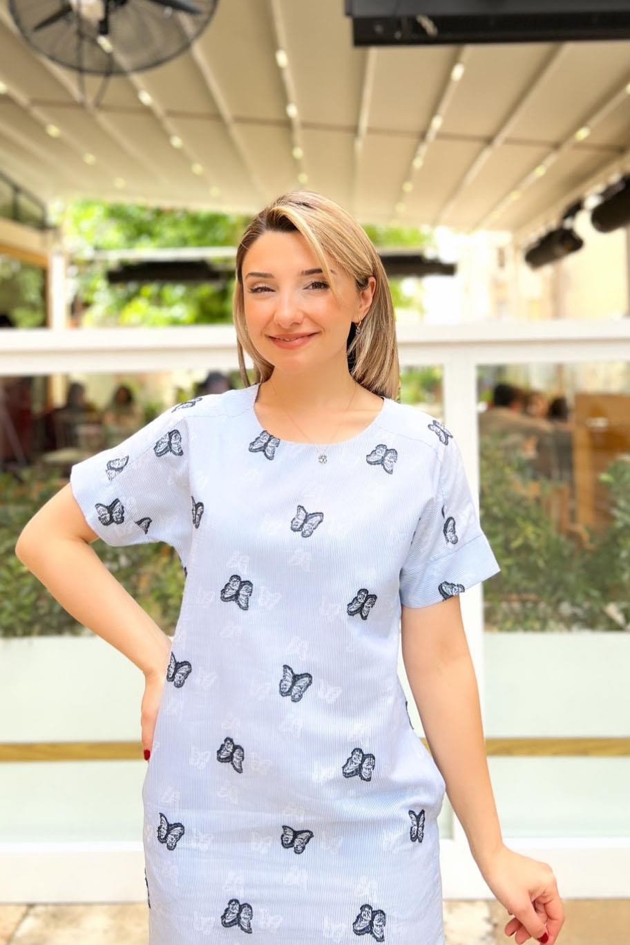 Kelebek Desenli İçi Jiponlu Elbise
