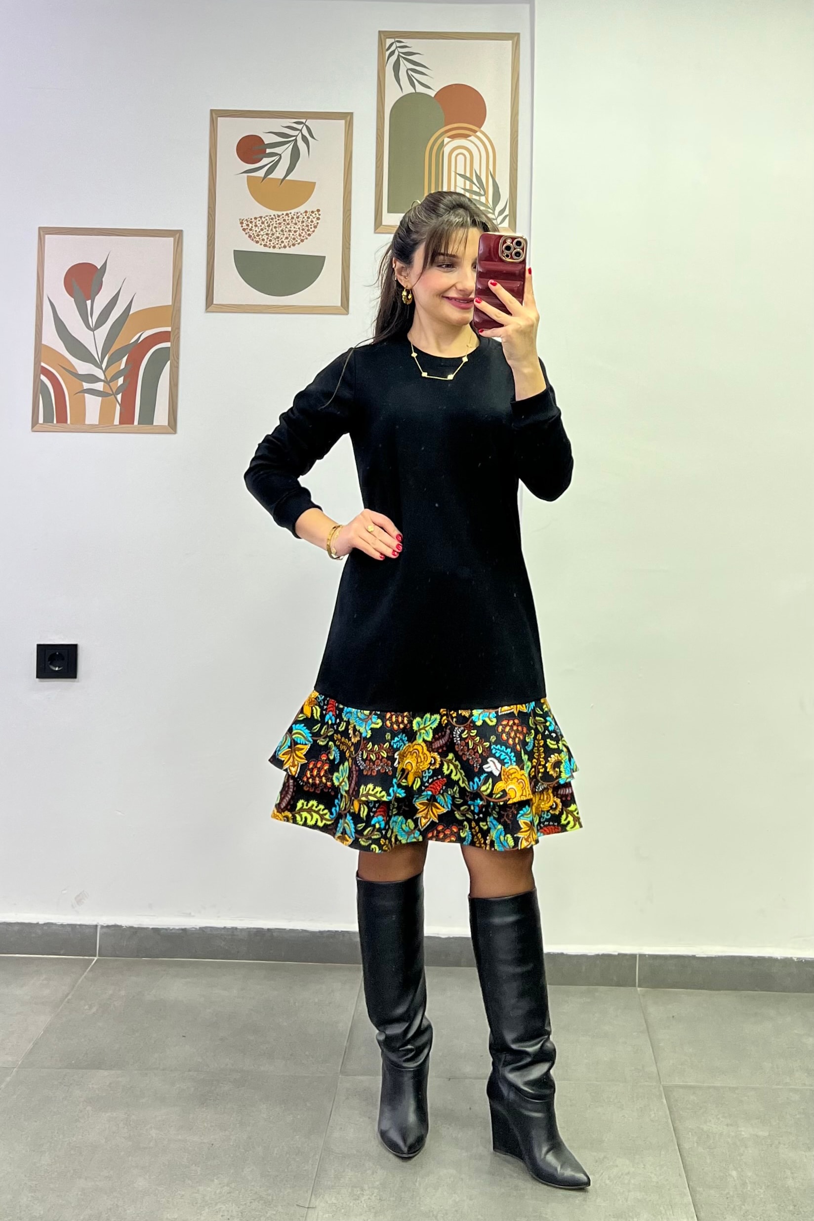 Etek Ucu Fırfırlı Pazen İki İpil Pamuk Elbise