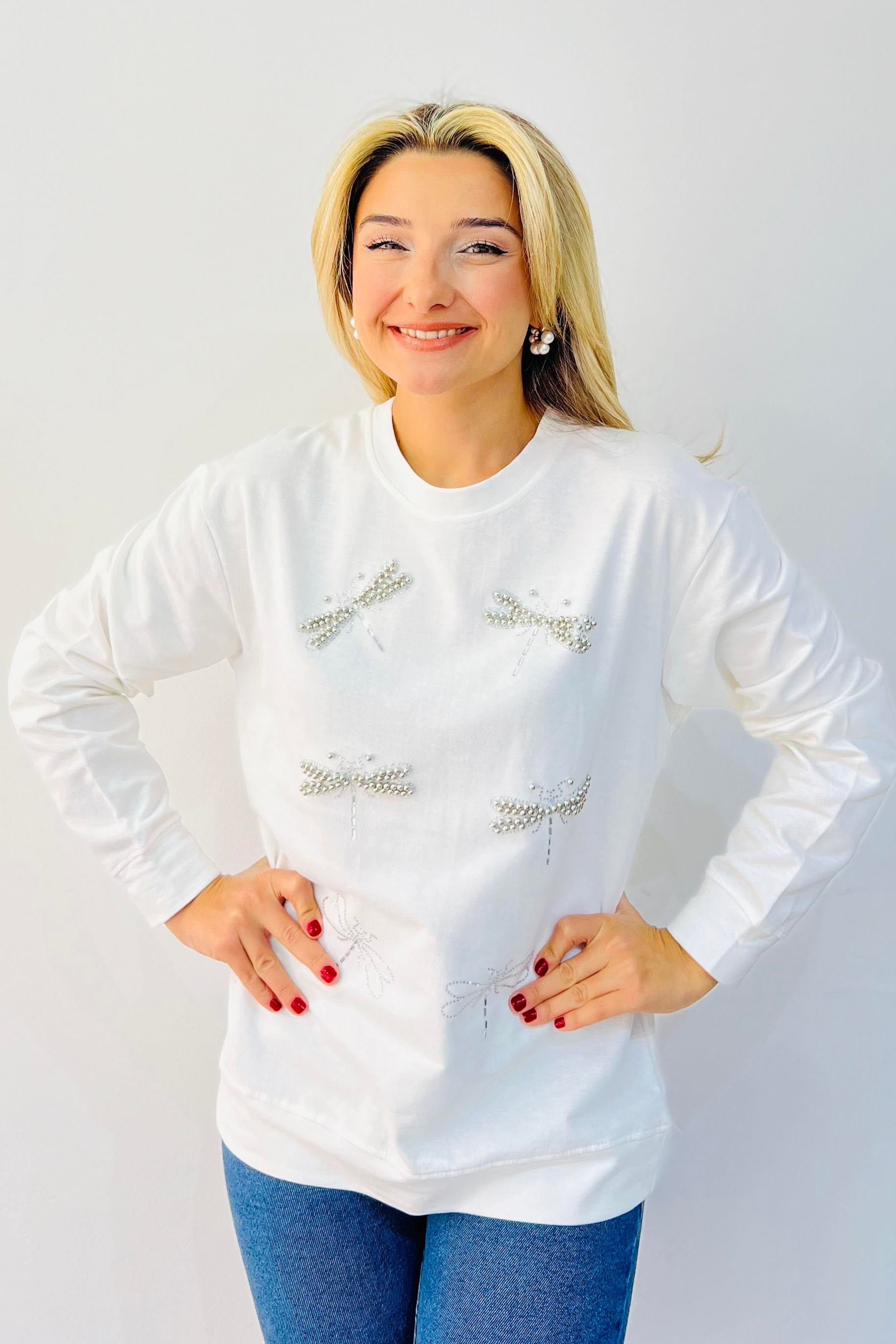 Yusufçuk Taşlı Yuvarlak Yaka Sweatshirt