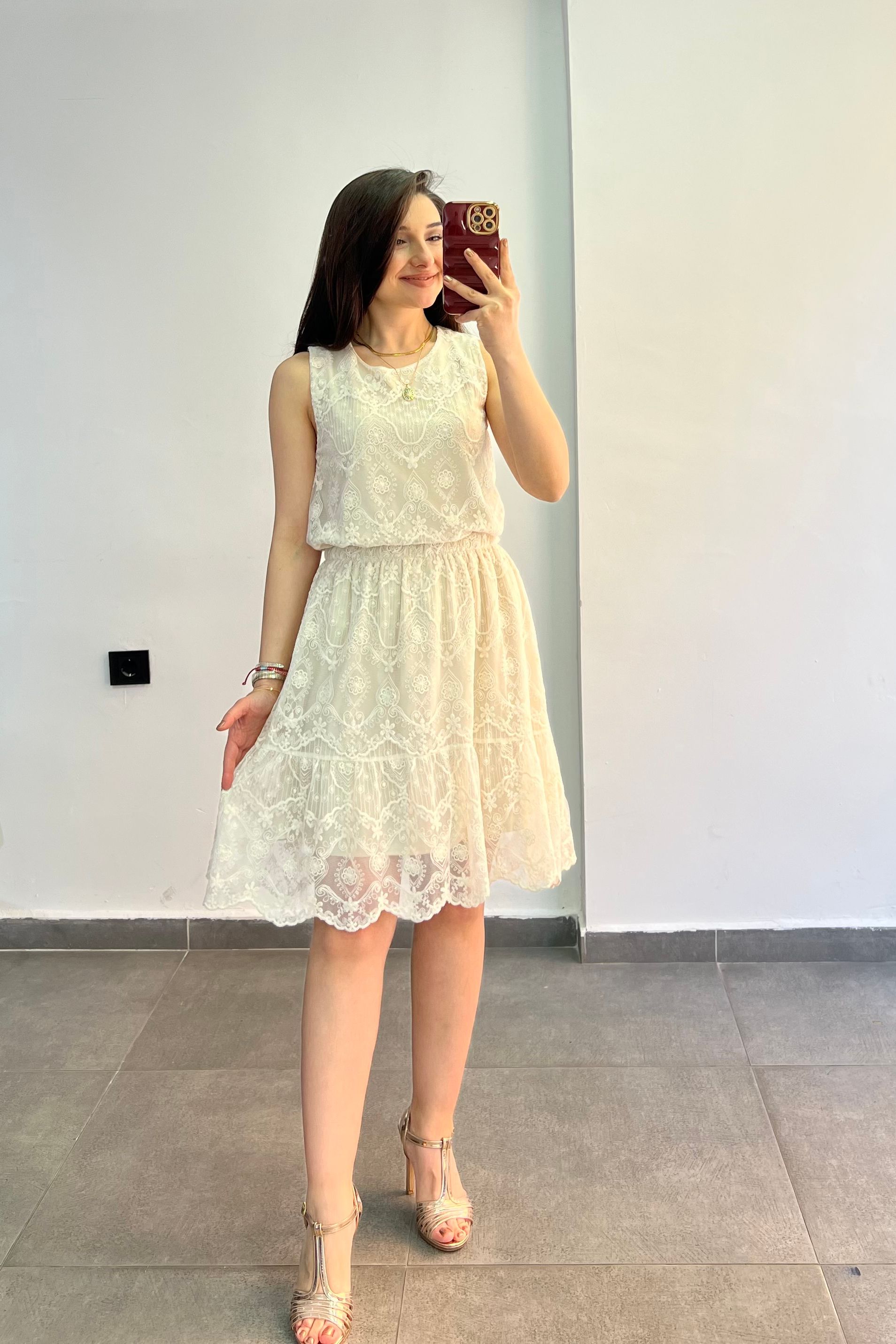 Güpür Detaylı Astarlı Etek Ve Bluz Takımı