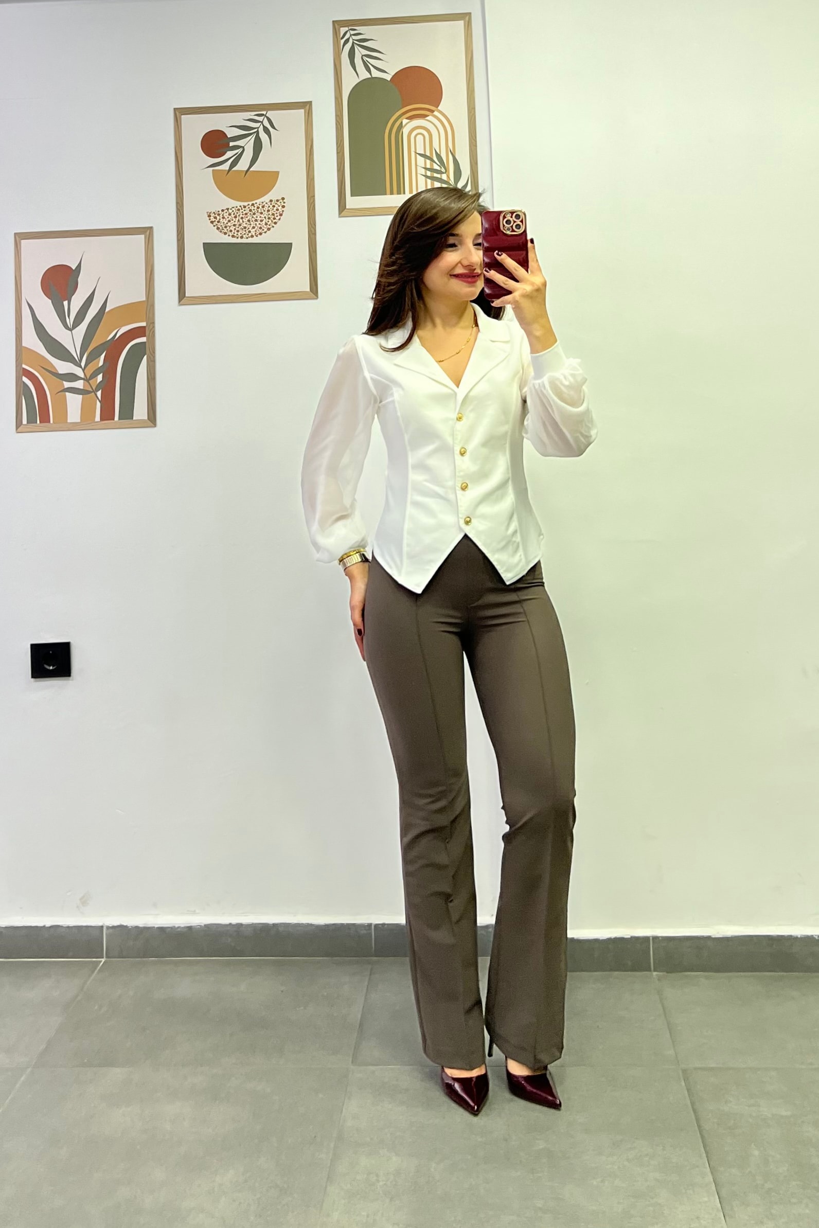 Yandan Fermuar Detaylı Önü Çima Dikişli Hafif İspanyol Paça Toparlayıcı Scuba Kumaş Pantolon - TOPRAK