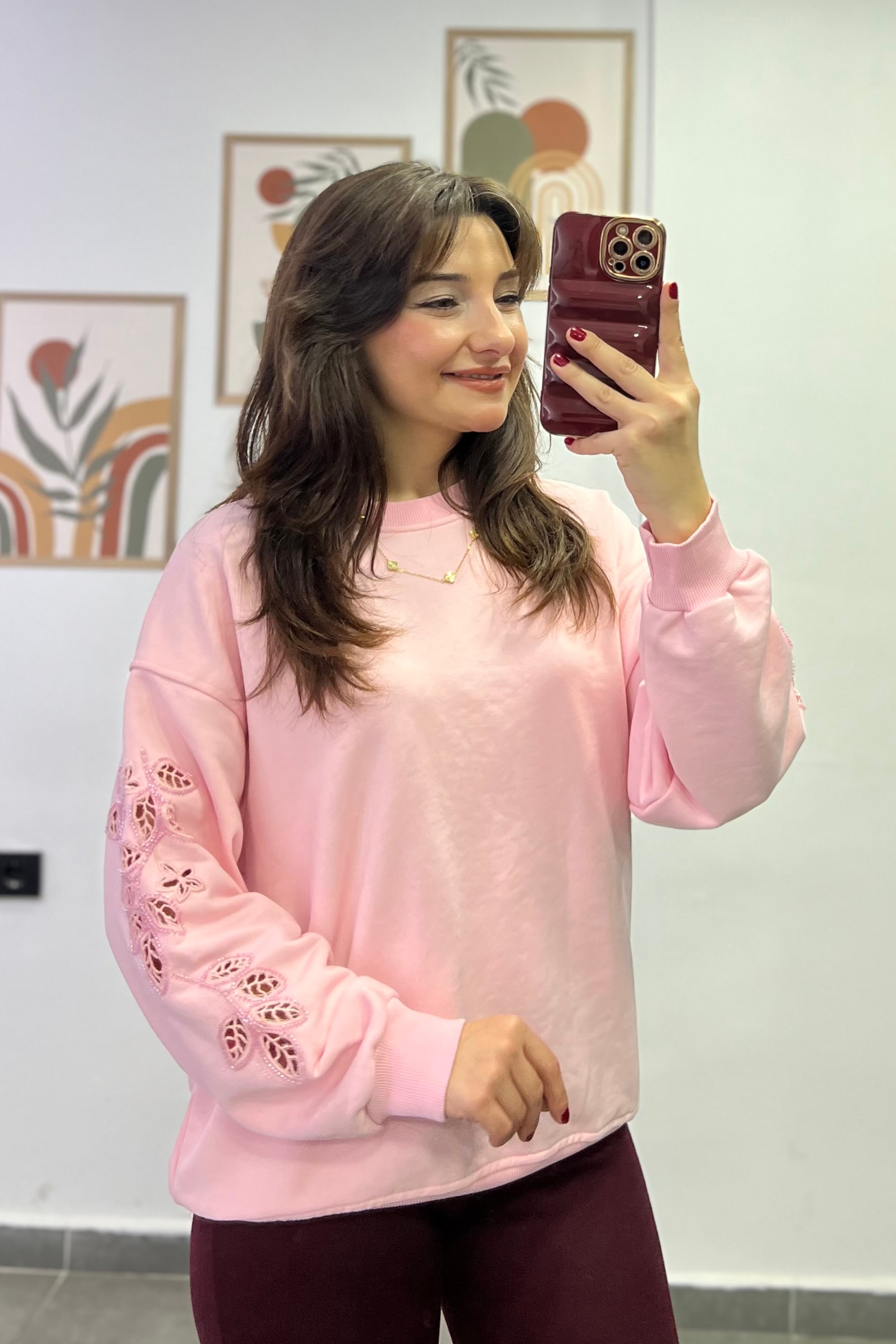 Kolları Fisto Ve Boncuk Detaylı Sweatshırt