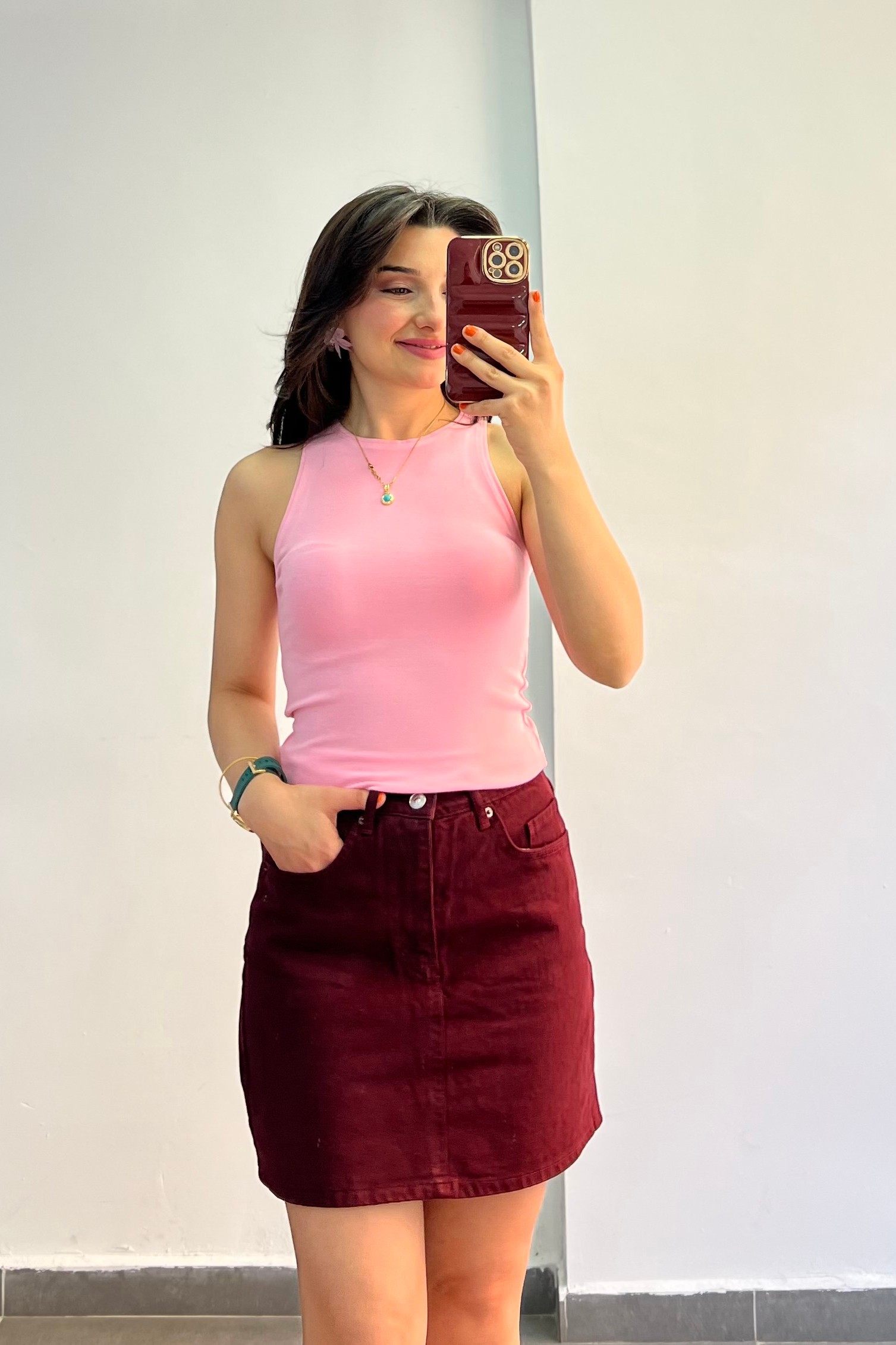 Bisiklet Yaka Halter Kol Modal Atlet - PEMBE
