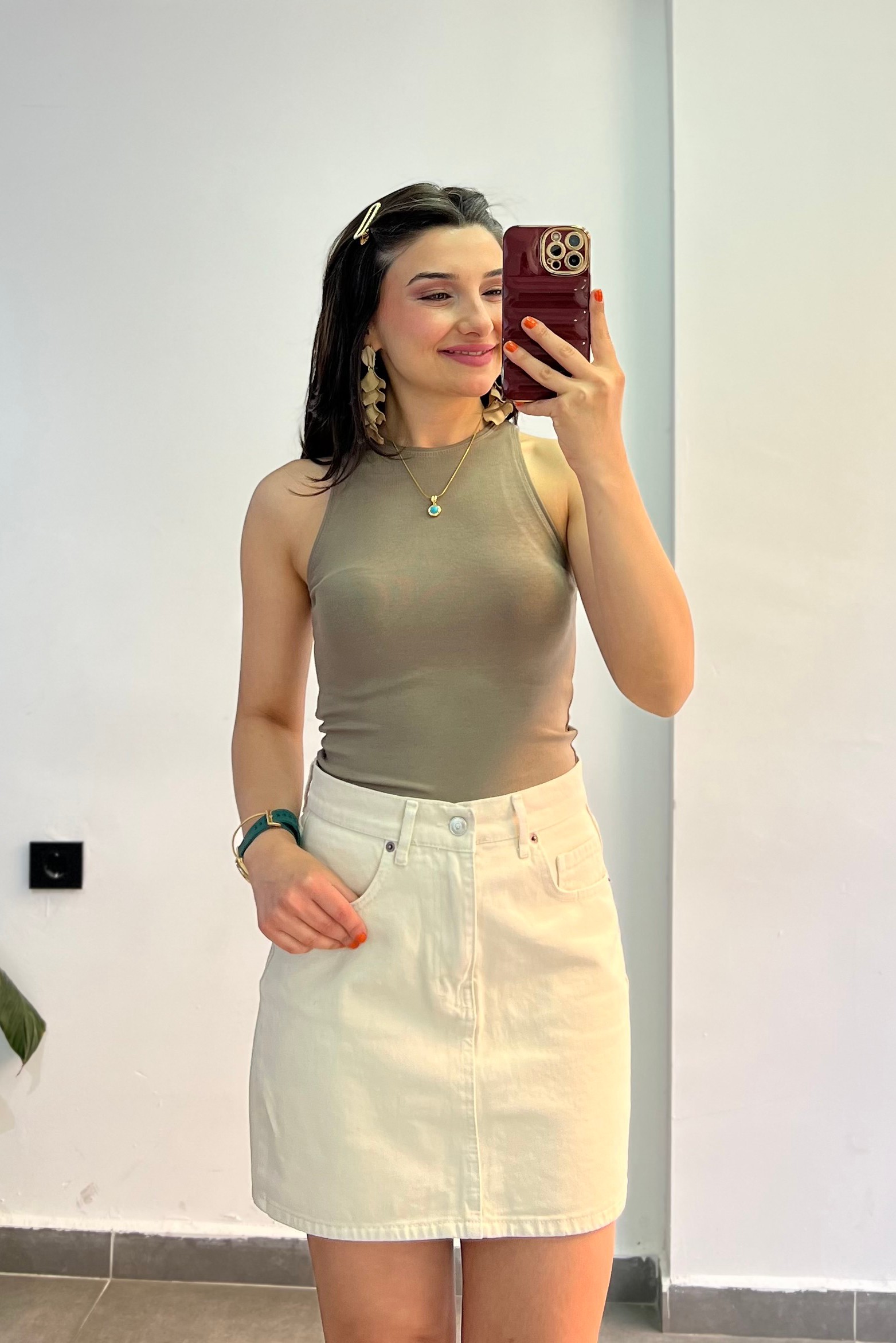 Bisiklet Yaka Halter Kol Modal Atlet - VİZON