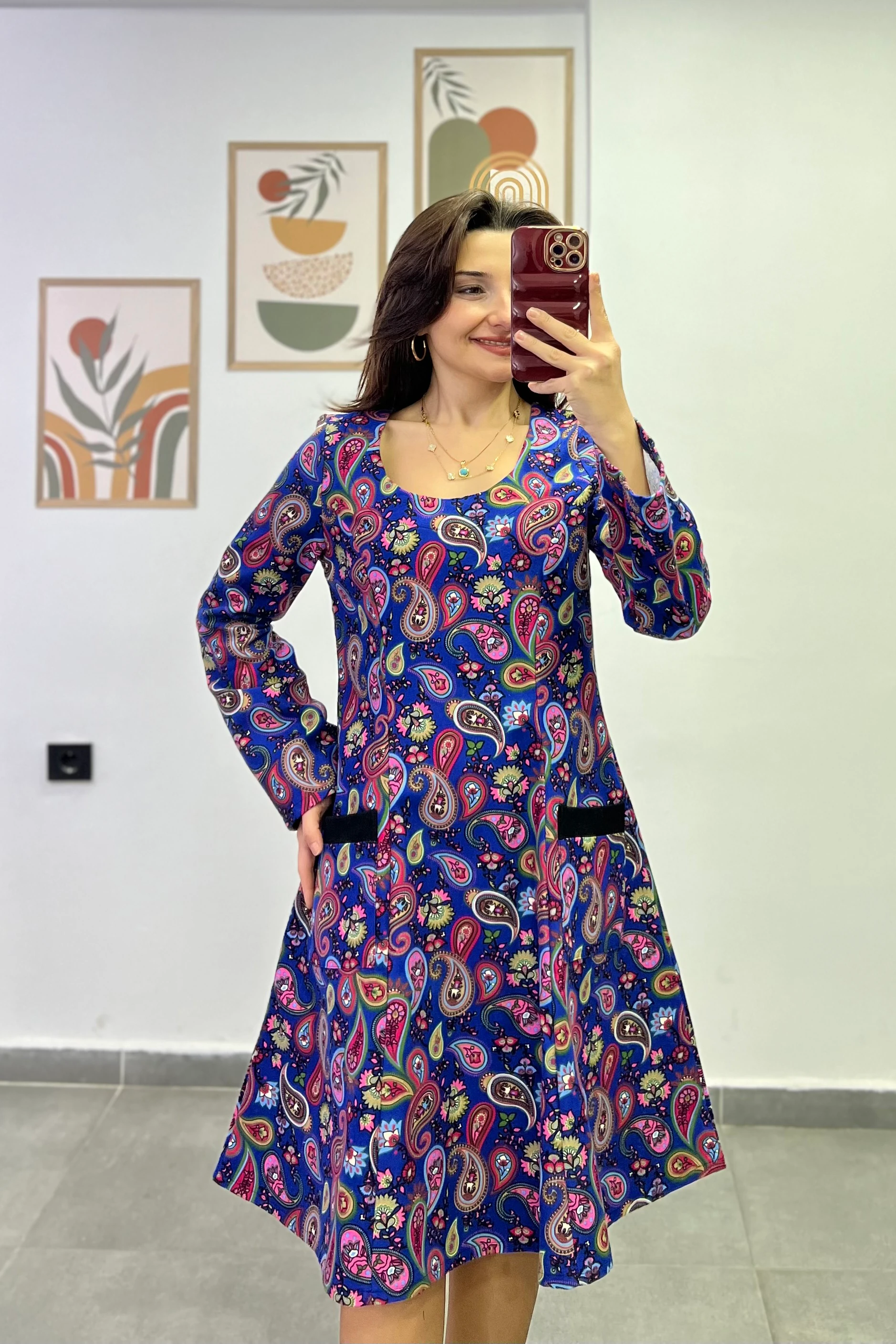 Oval Yaka Yanları Cep Detaylı Pazen Kumaş Çan Ebise - SAKS PEMBE