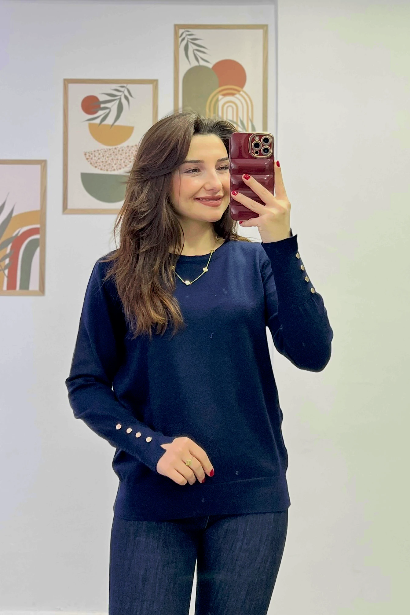 Kol Manşeti Gold Düğme Ve Yırtmaç Detaylı Triko - LACIVERT