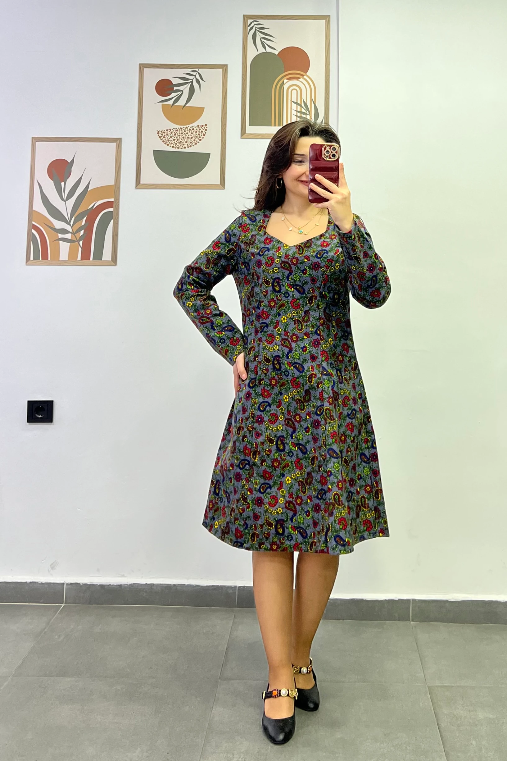 Roma Yaka Arkası Fermuarlı Pazen Kumaş Elbise  - ANTRASIT