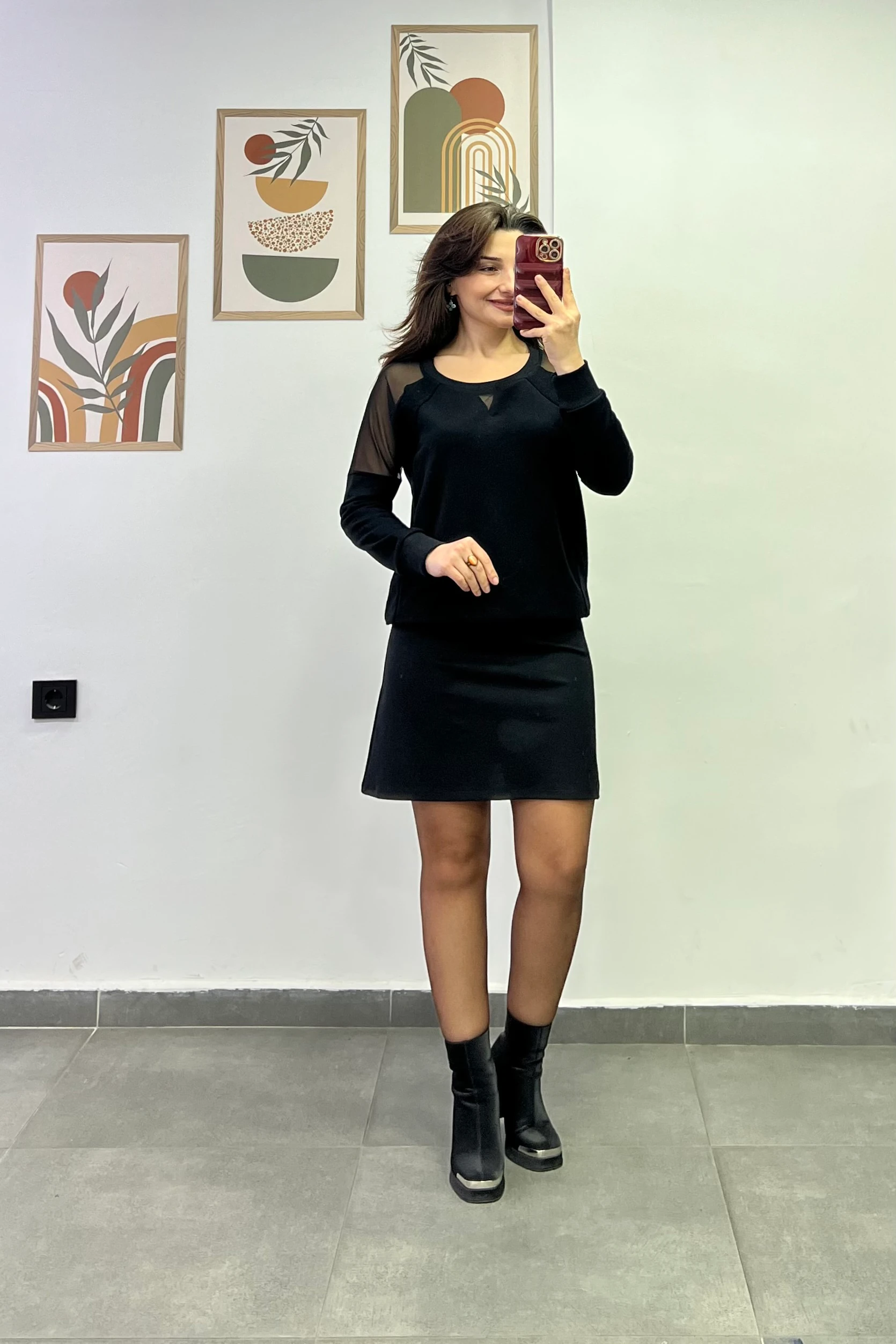 Beli Kalın Korsajlı Çelik Örme Çan Etek - Siyah