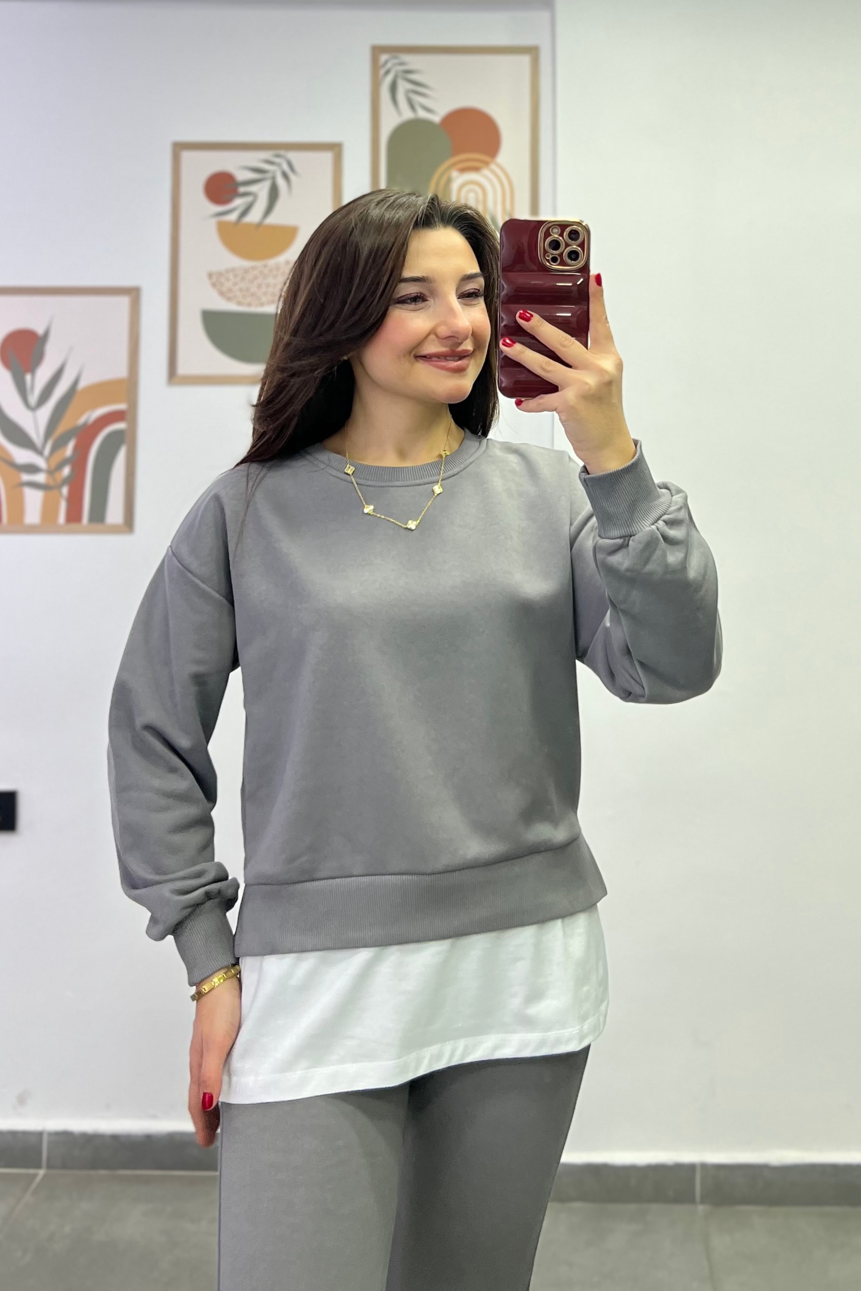 Alt Bel Kısmı Tshırt Detaylı Pantolon Beli Lastikli Ve Cepli Eşofman Takımı