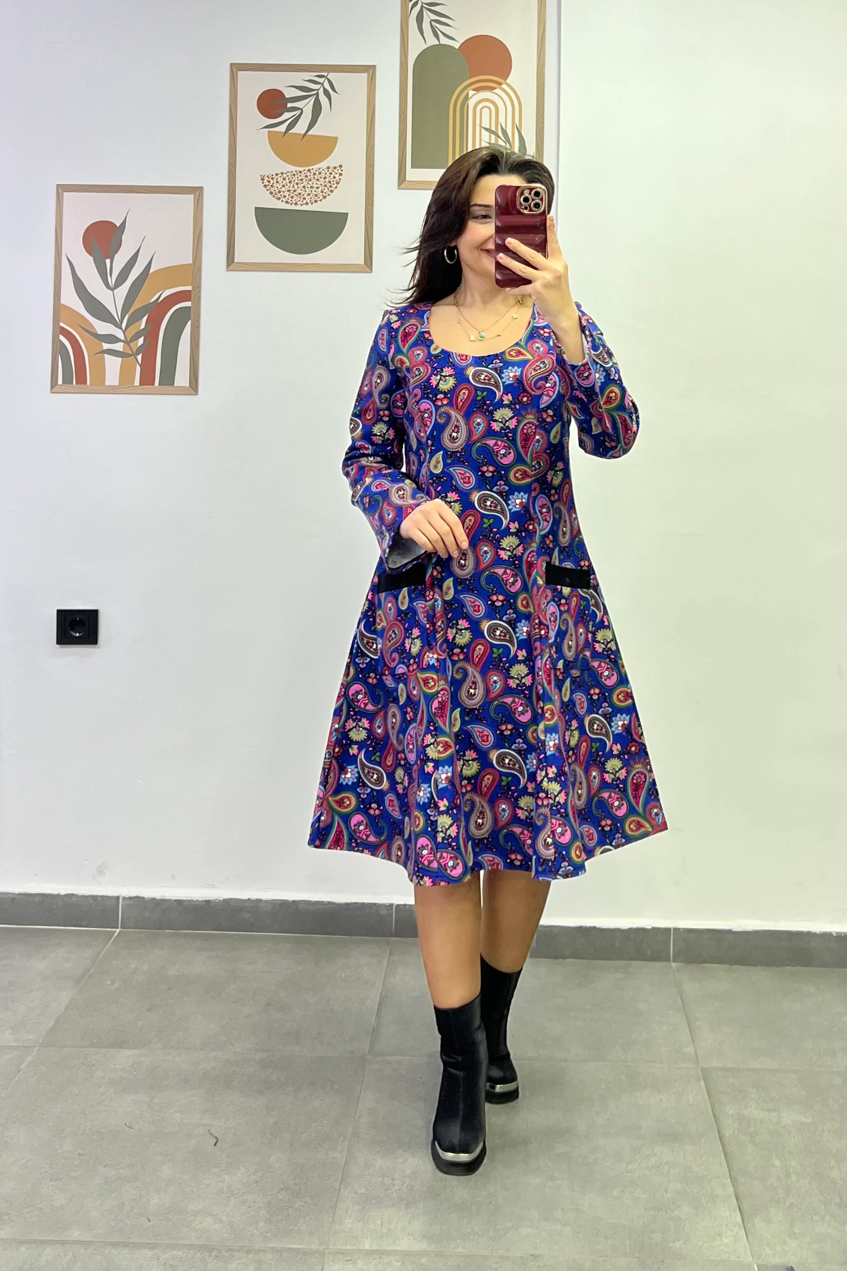 Oval Yaka Yanları Cep Detaylı Pazen Kumaş Çan Ebise - SAKS PEMBE