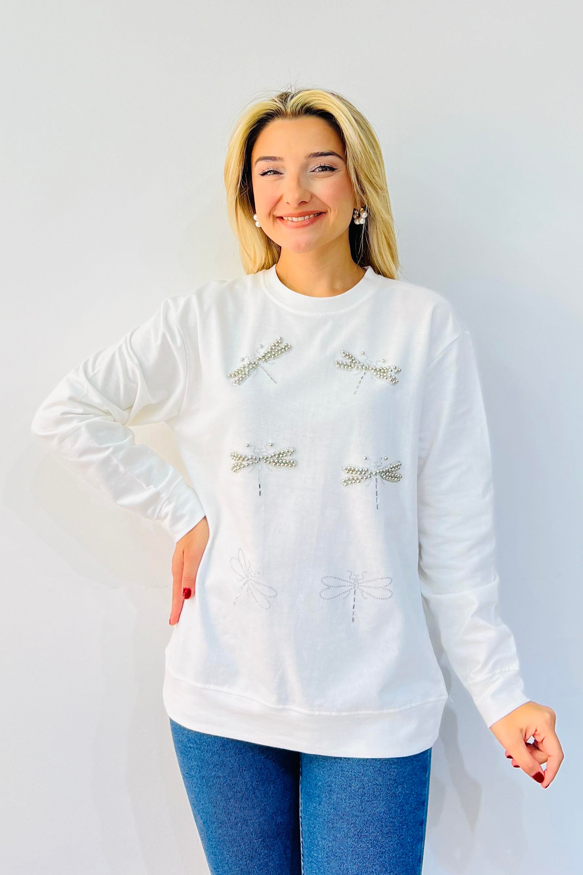 Yusufçuk Taşlı Yuvarlak Yaka Sweatshirt