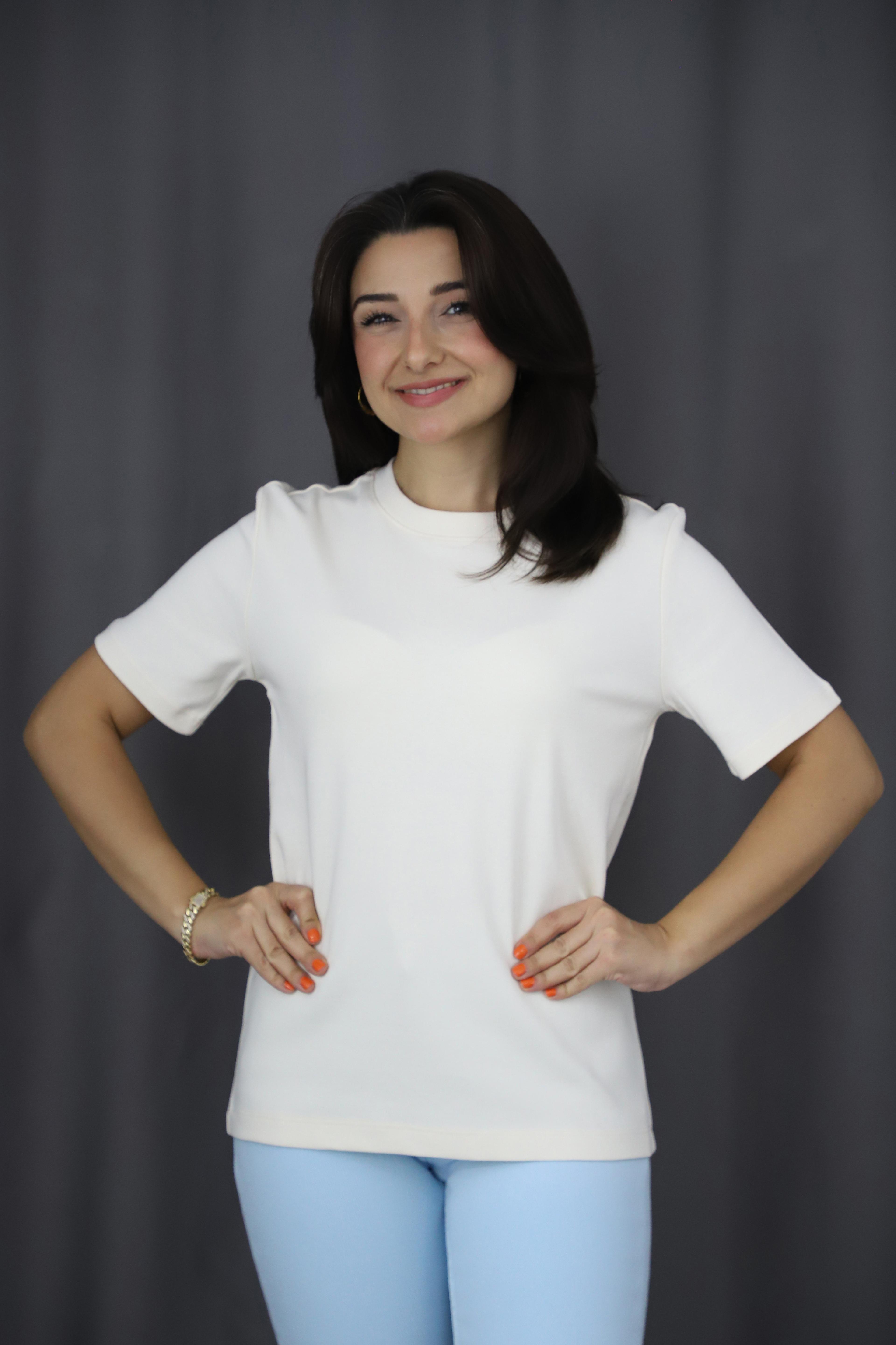 Kısa Kollu Basic Tshirt - BEJ