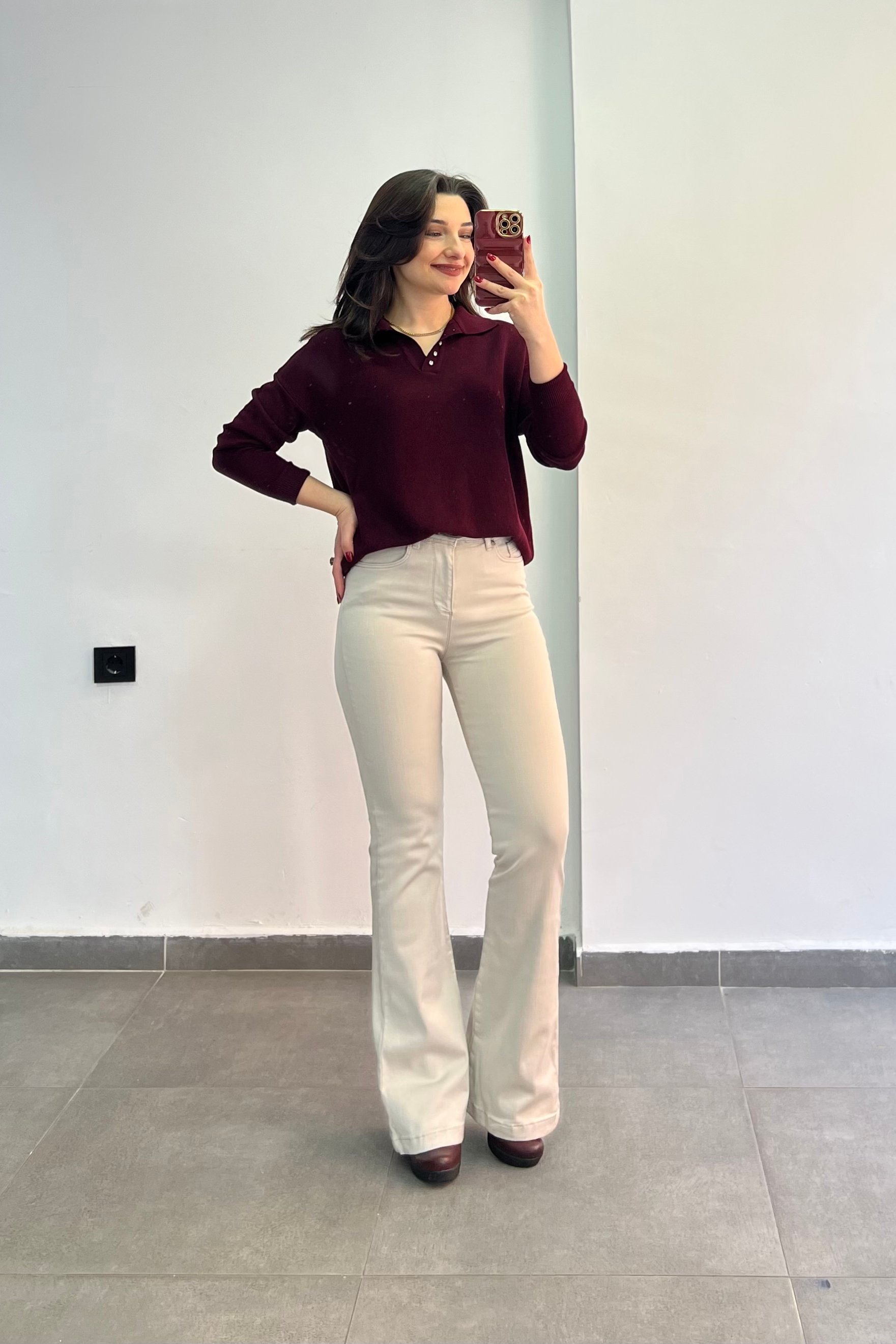 Polo Yaka Yakası Taş Zımba Detaylı Triko - BORD