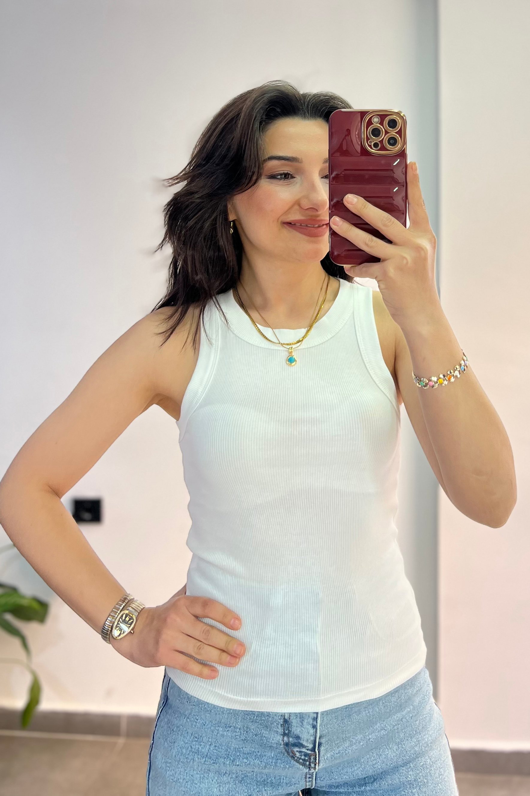 Halter Yaka Fitilli Atlet - beyaz