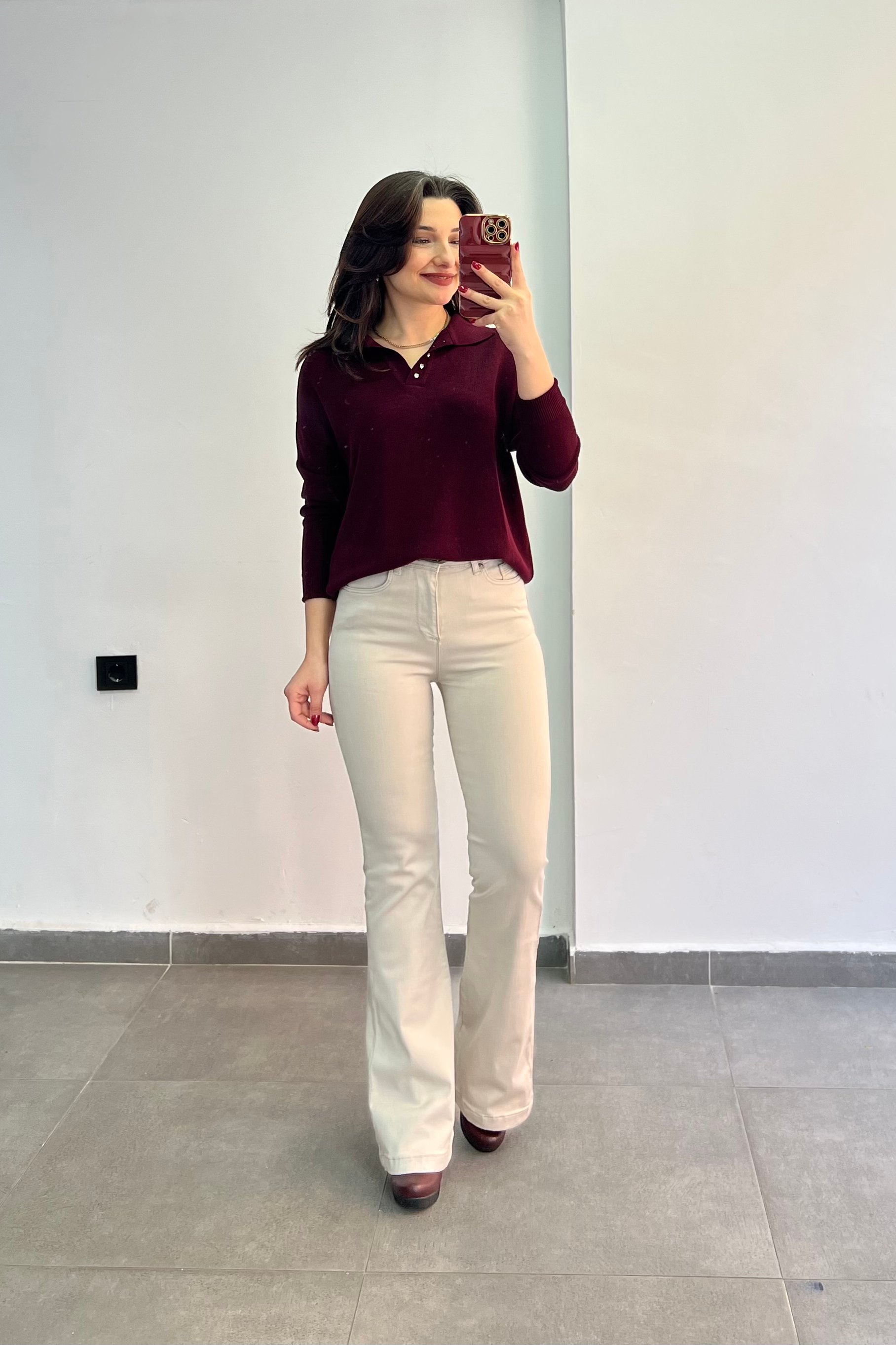 Polo Yaka Yakası Taş Zımba Detaylı Triko - BORD