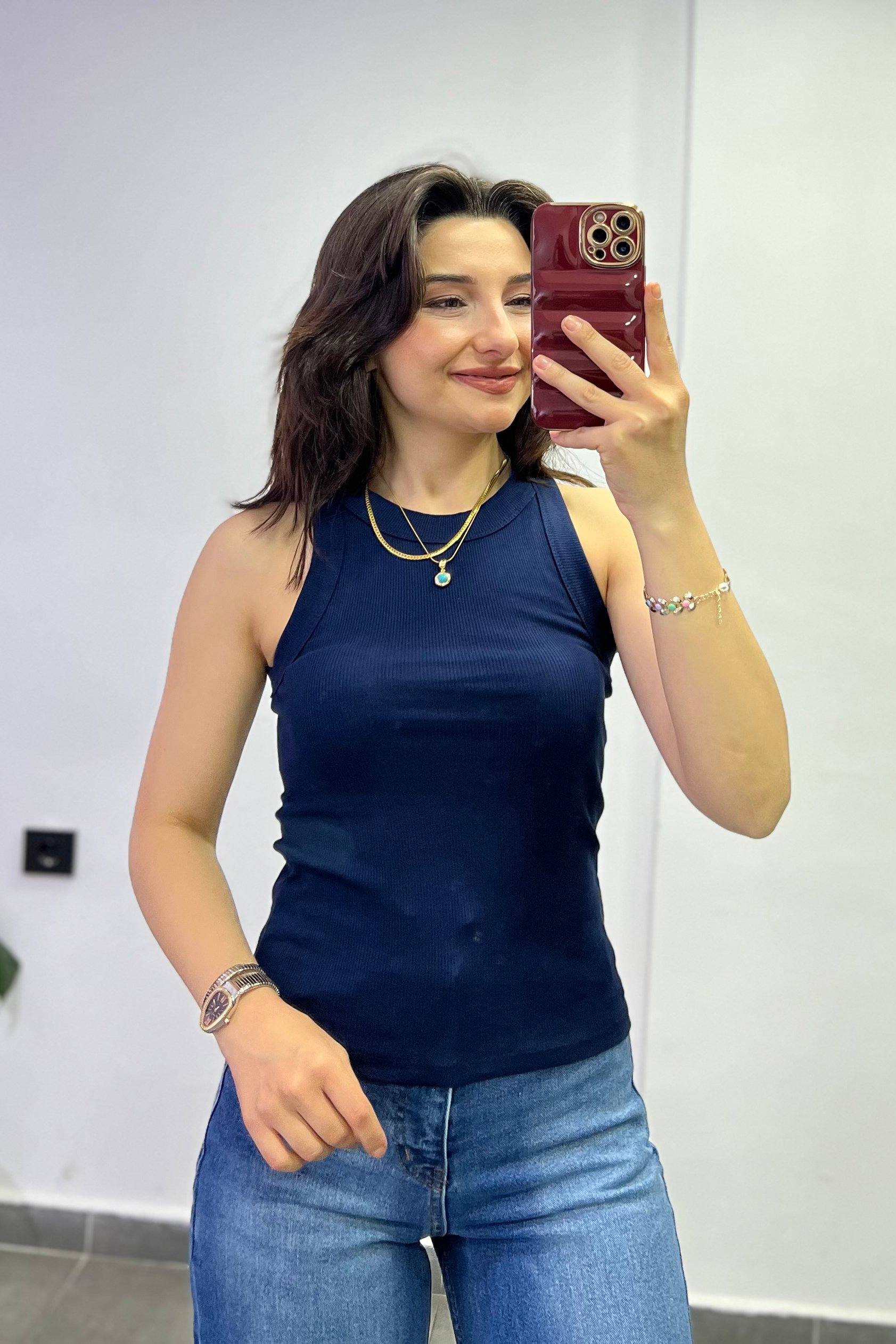 Halter Yaka Fitilli Atlet - LACİVERT