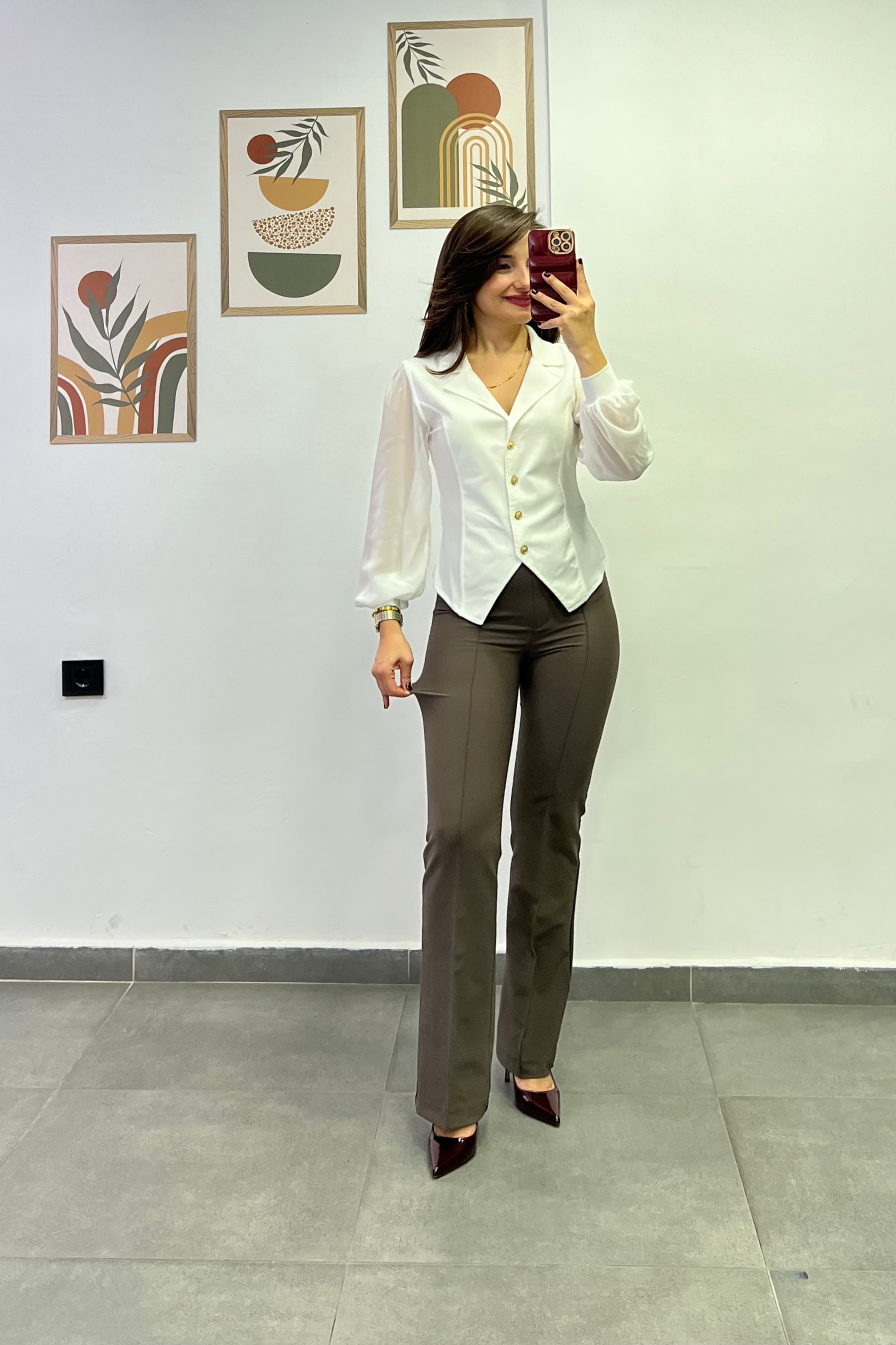 Yandan Fermuar Detaylı Önü Çima Dikişli Hafif İspanyol Paça Toparlayıcı Scuba Kumaş Pantolon - TOPRAK