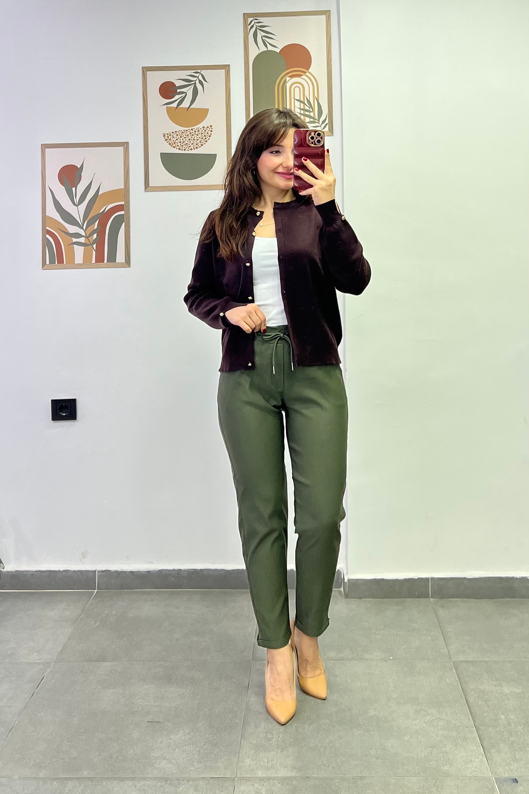 Beli Lastikli Duble Paça Cep Detaylı Pantolon - Haki