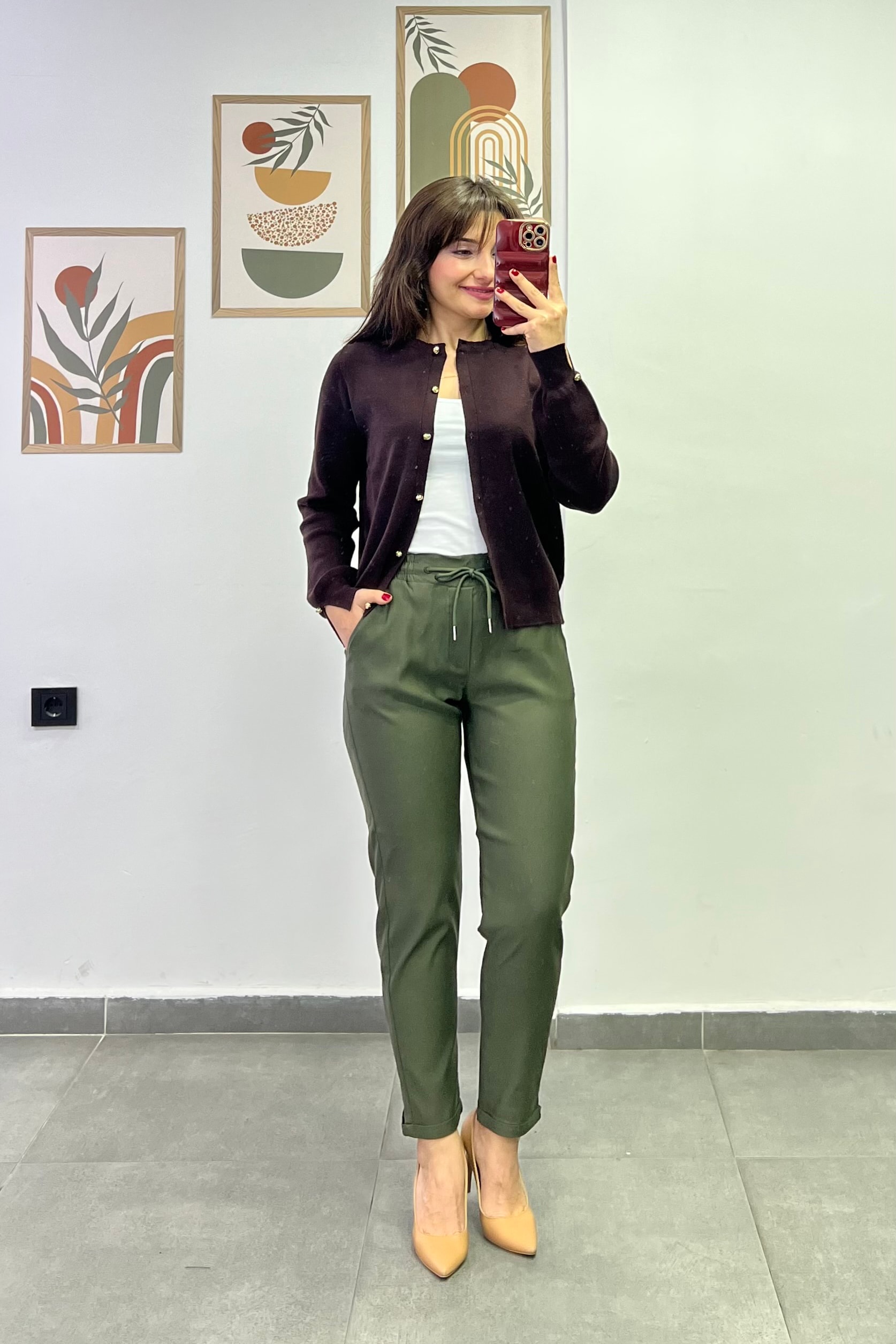 Beli Lastikli Duble Paça Cep Detaylı Pantolon - Haki