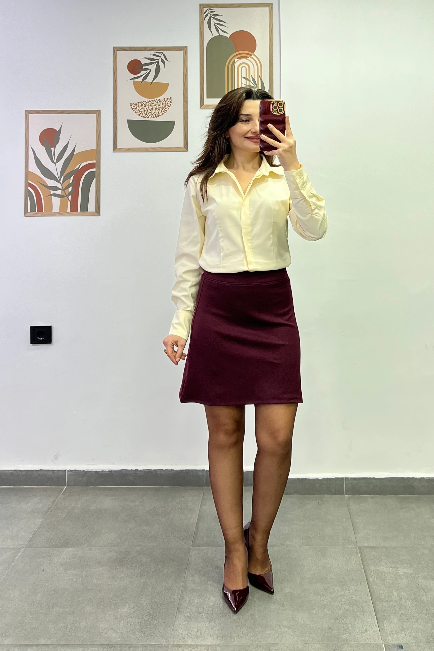 Beli Kalın Korsajlı Çelik Örme Çan Etek - BORDO