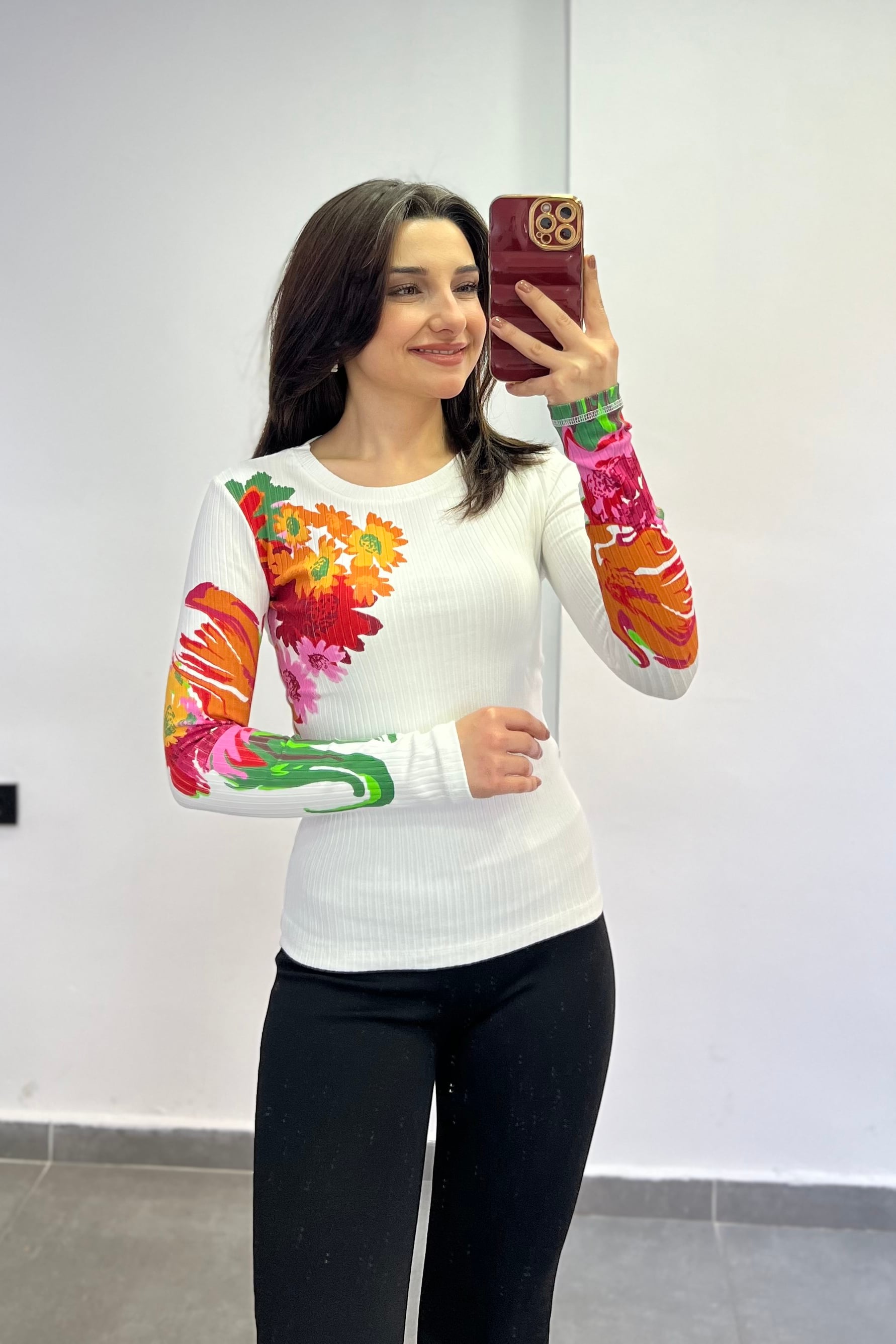 Bisiklet Yaka Fitilli Pamuklu Kumaş Triko - TURUNCU