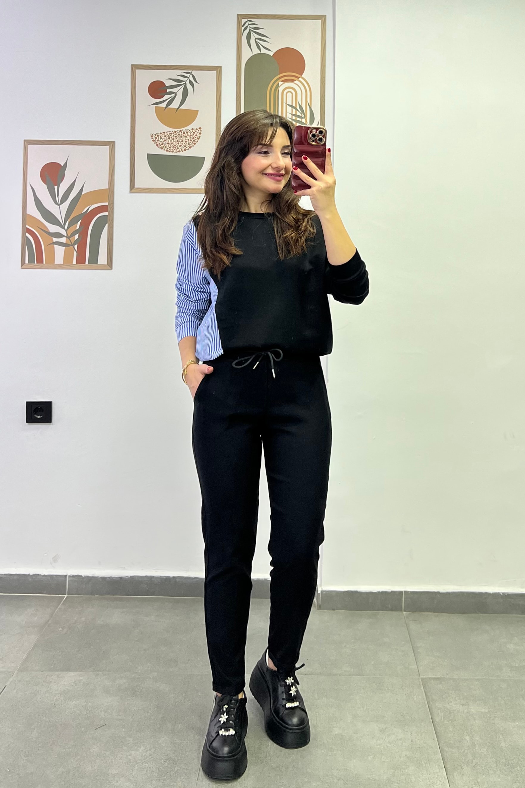 Beli Lastikli Duble Paça Cep Detaylı Pantolon - Siyah