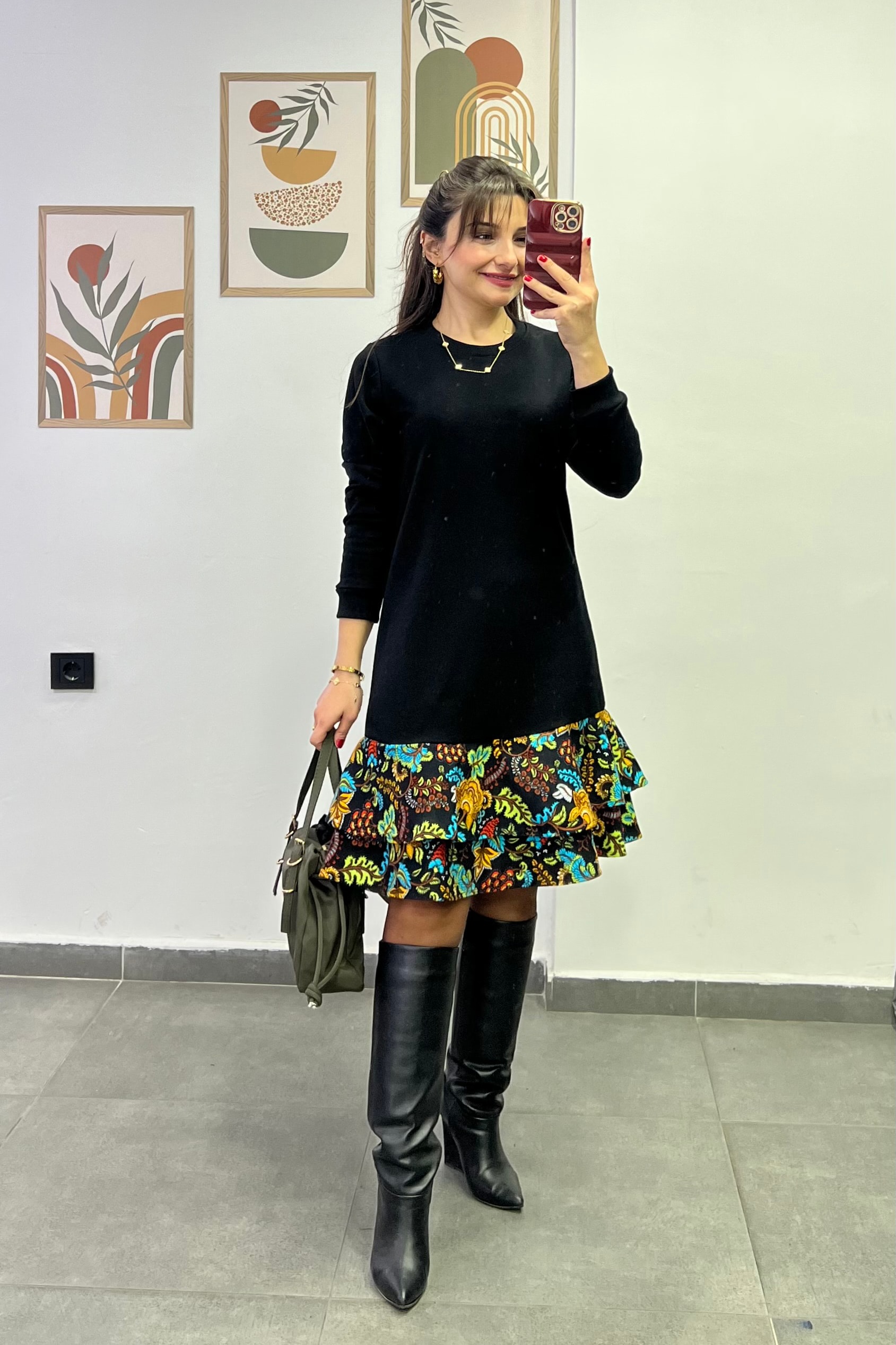 Etek Ucu Fırfırlı Pazen İki İpil Pamuk Elbise