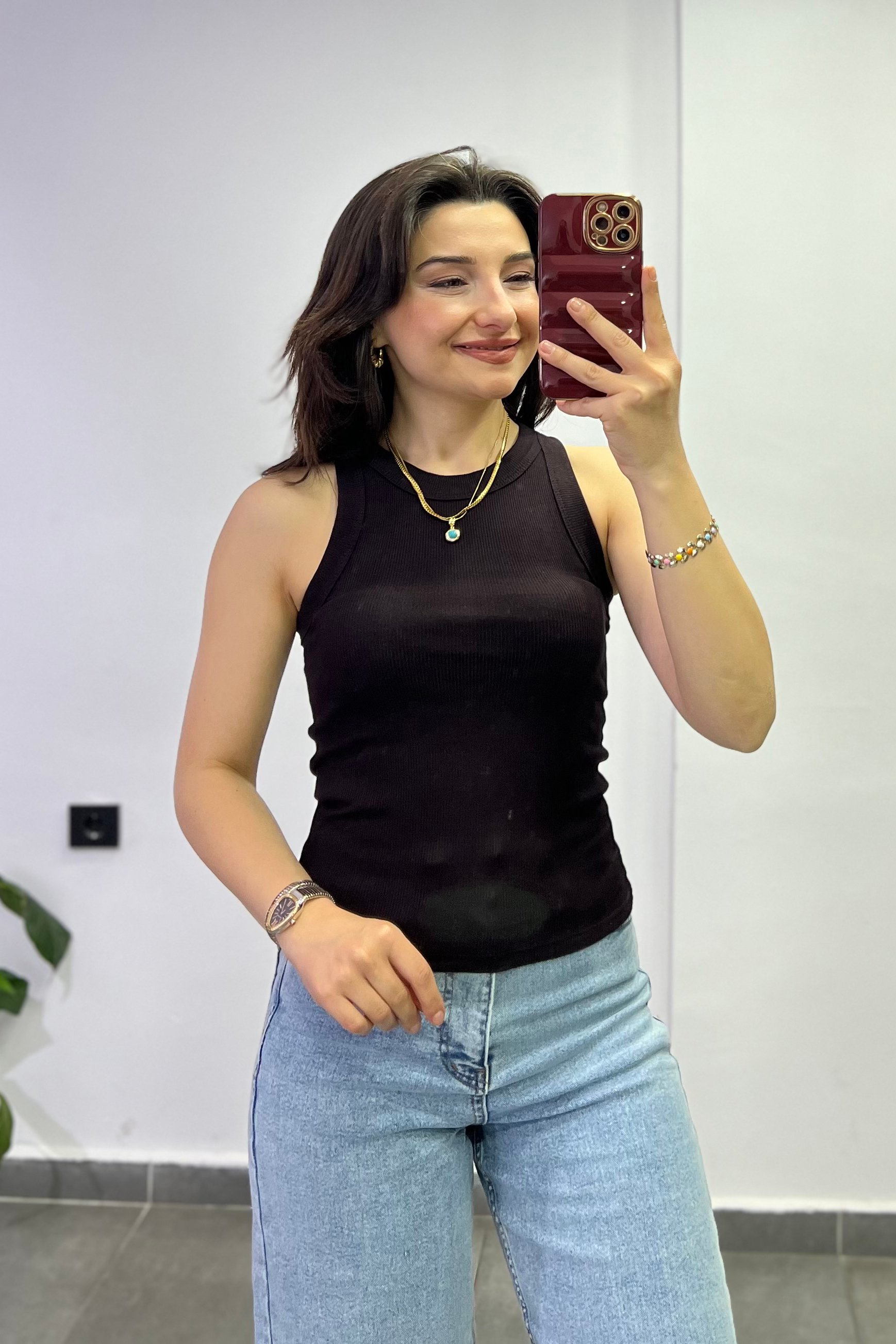 Halter Yaka Fitilli Atlet - KAHVERENGİ