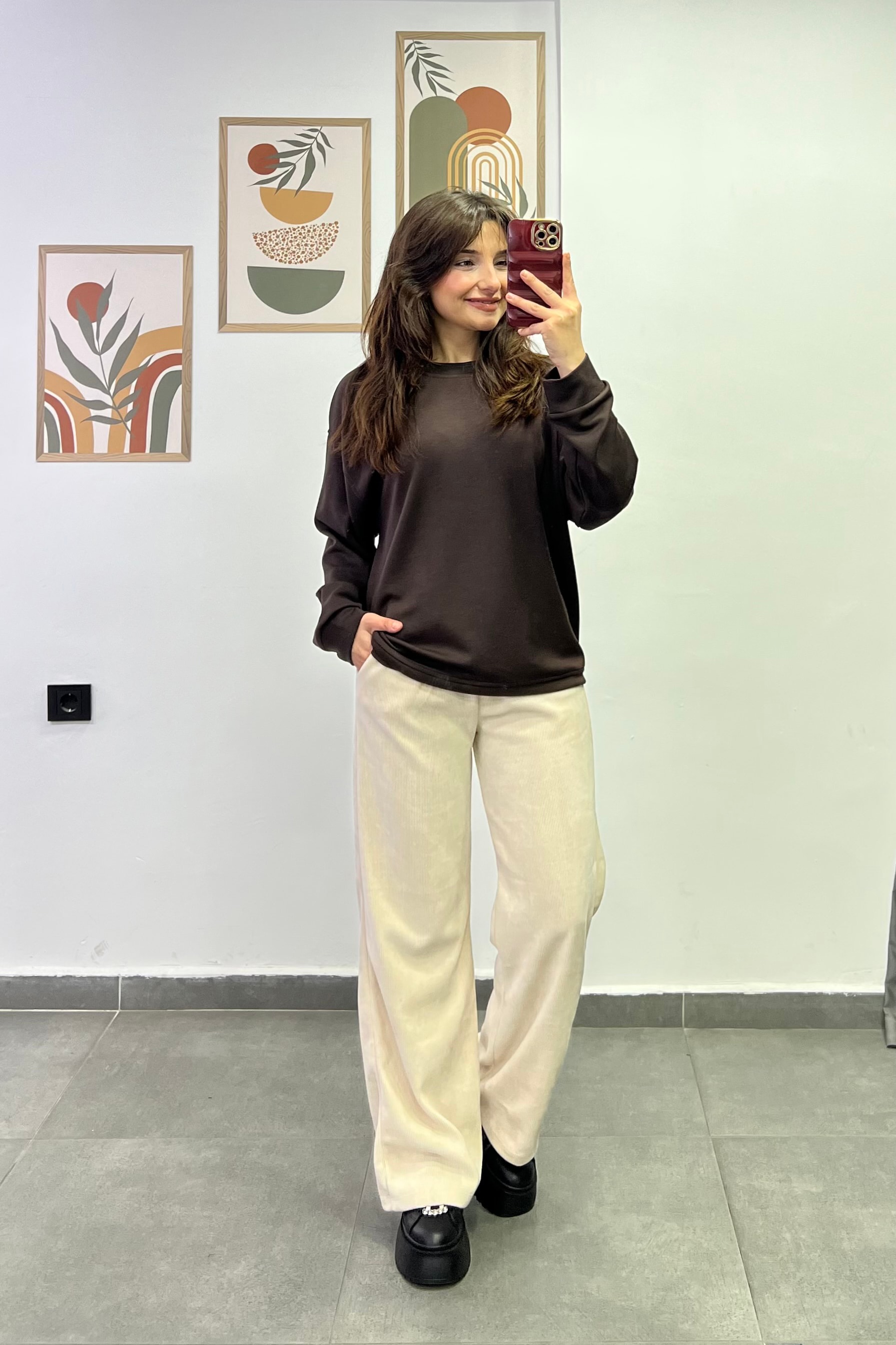 Sotf Touch Düz Basic Sweatshırt - KAHVERENGİ