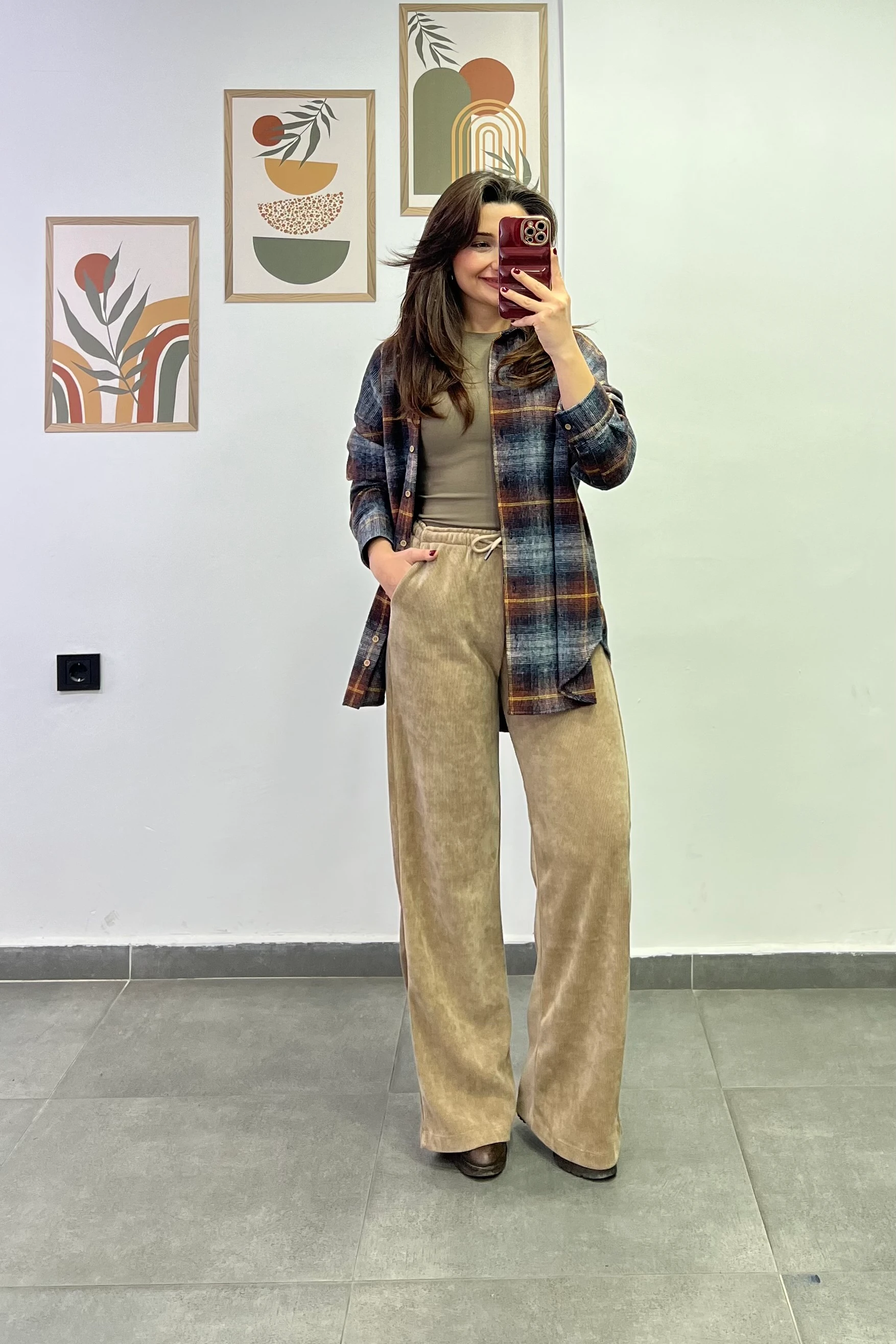 Ekoseli Önü Kısa Arkası Uzun Oduncu Gömlek - KAHVERENGİ