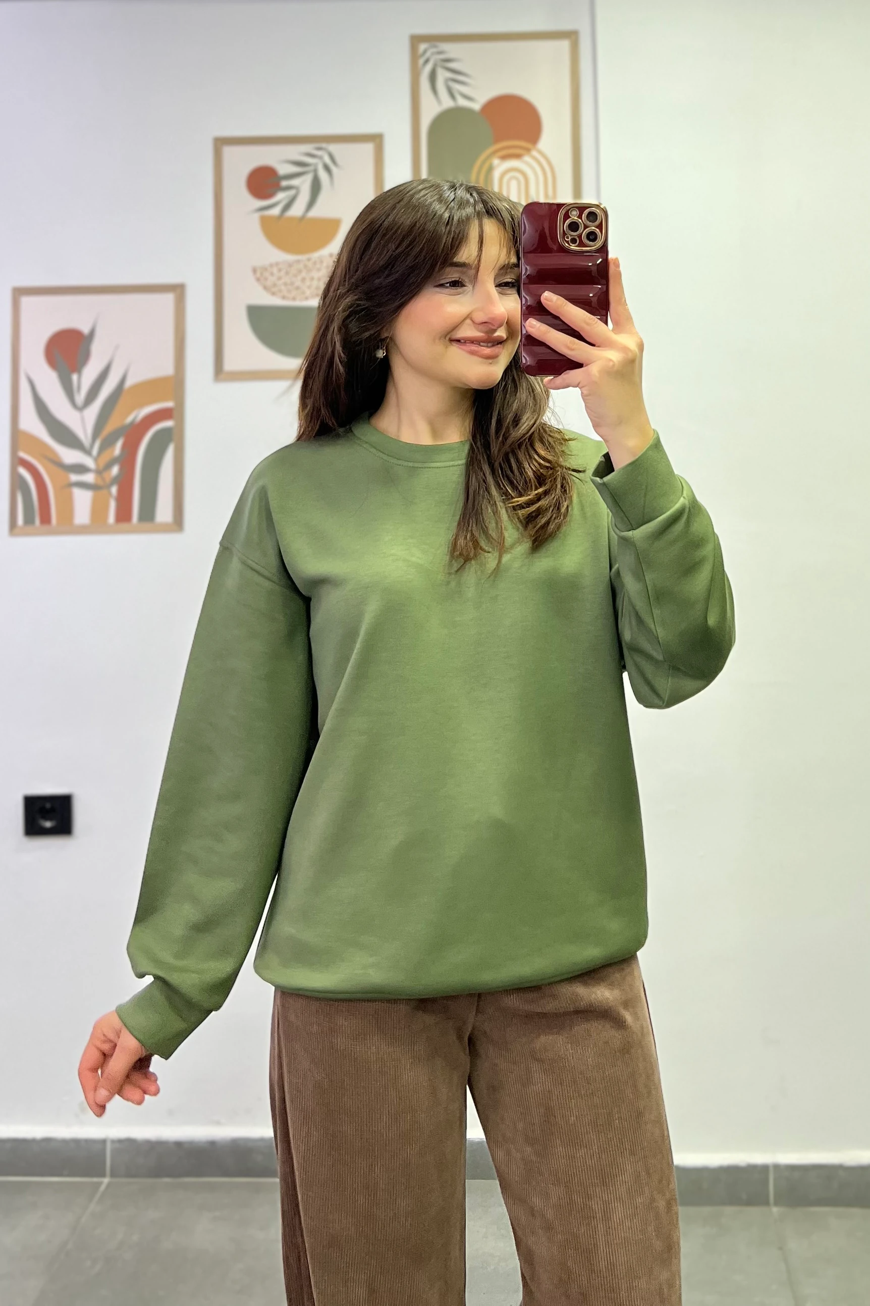 Sotf Touch Düz Basic Sweatshırt - Haki