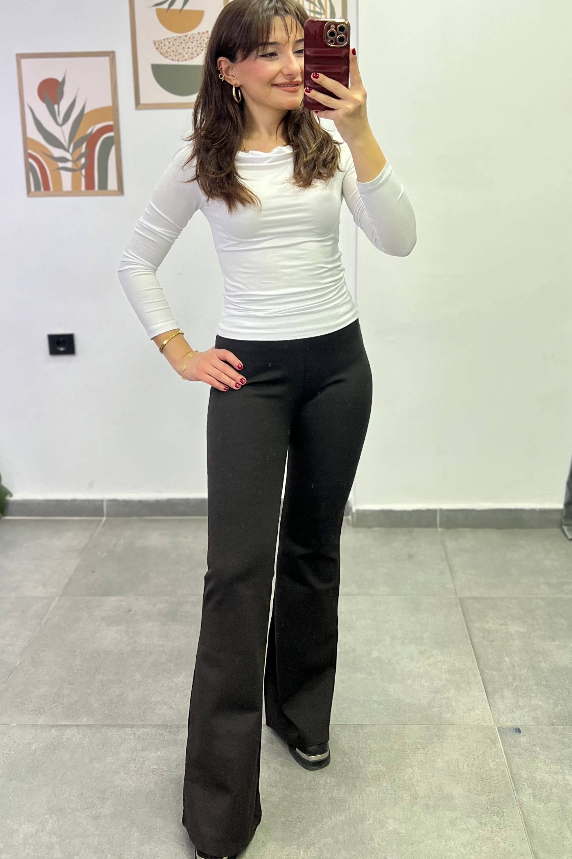 Yüksek Bel Çelik Örme İspanyol Paça  Tayt Pantolon - ACI KAHVE