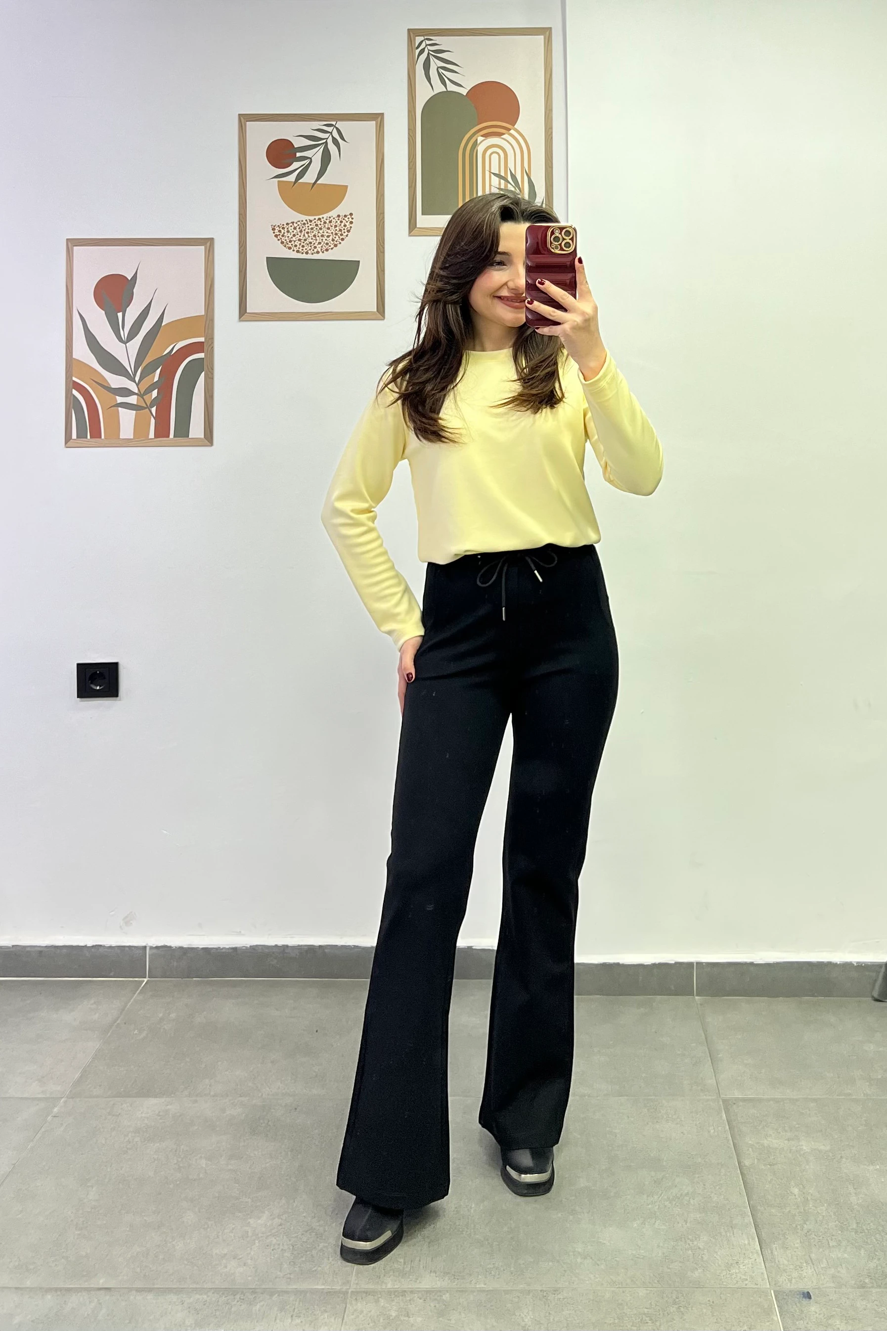 Beli Lastikli Cep Detaylı İspanyol Paça Çelik Örme Pantolon