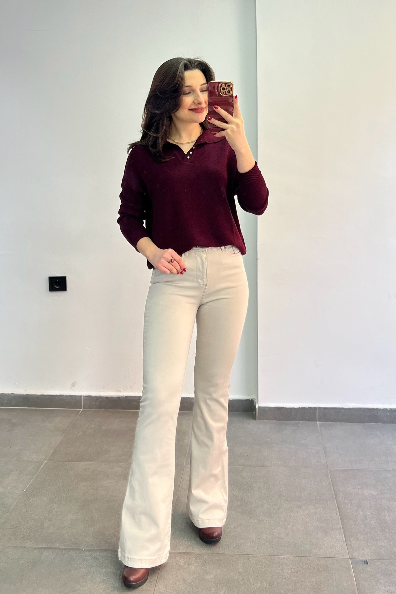 Polo Yaka Yakası Taş Zımba Detaylı Triko - BORD