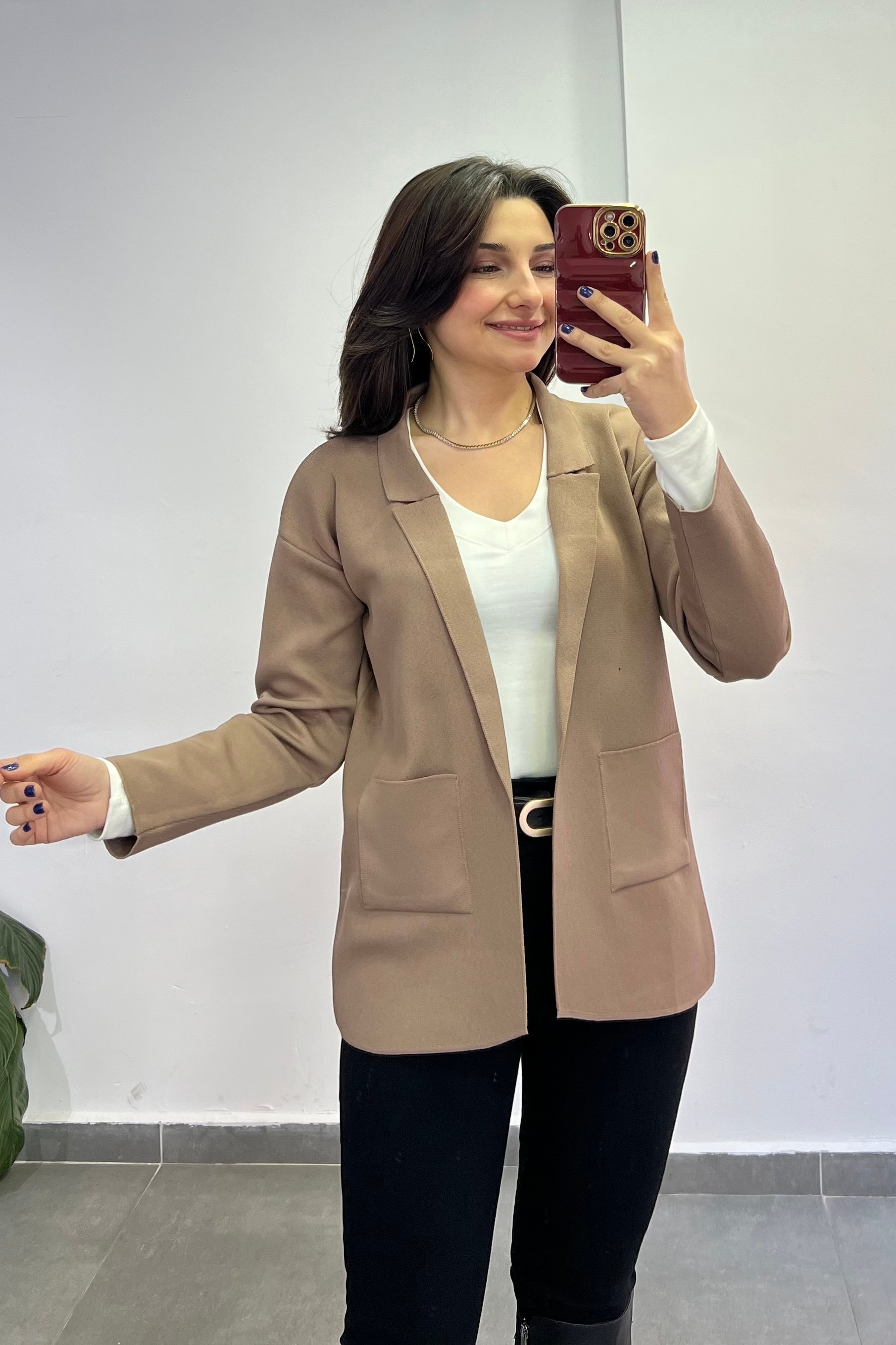 Gömlek Yaka Yanları Cepli Çelik Triko Hırka - VIZON