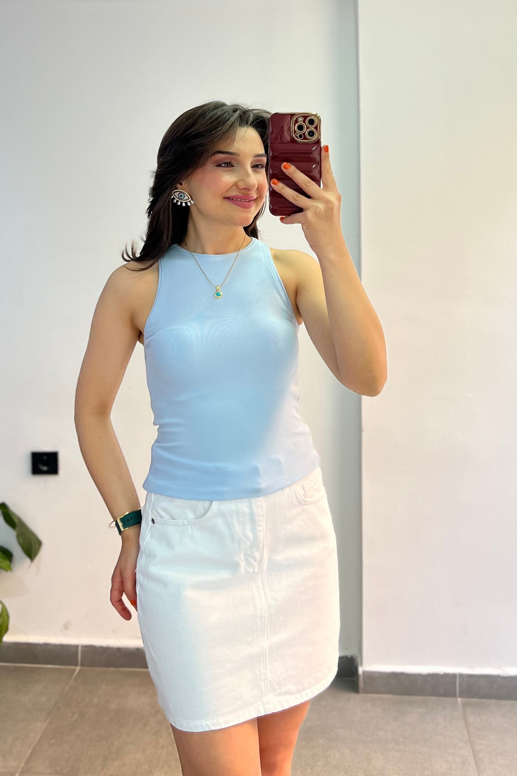 Bisiklet Yaka Halter Kol Modal Atlet - BEBE MAVISI
