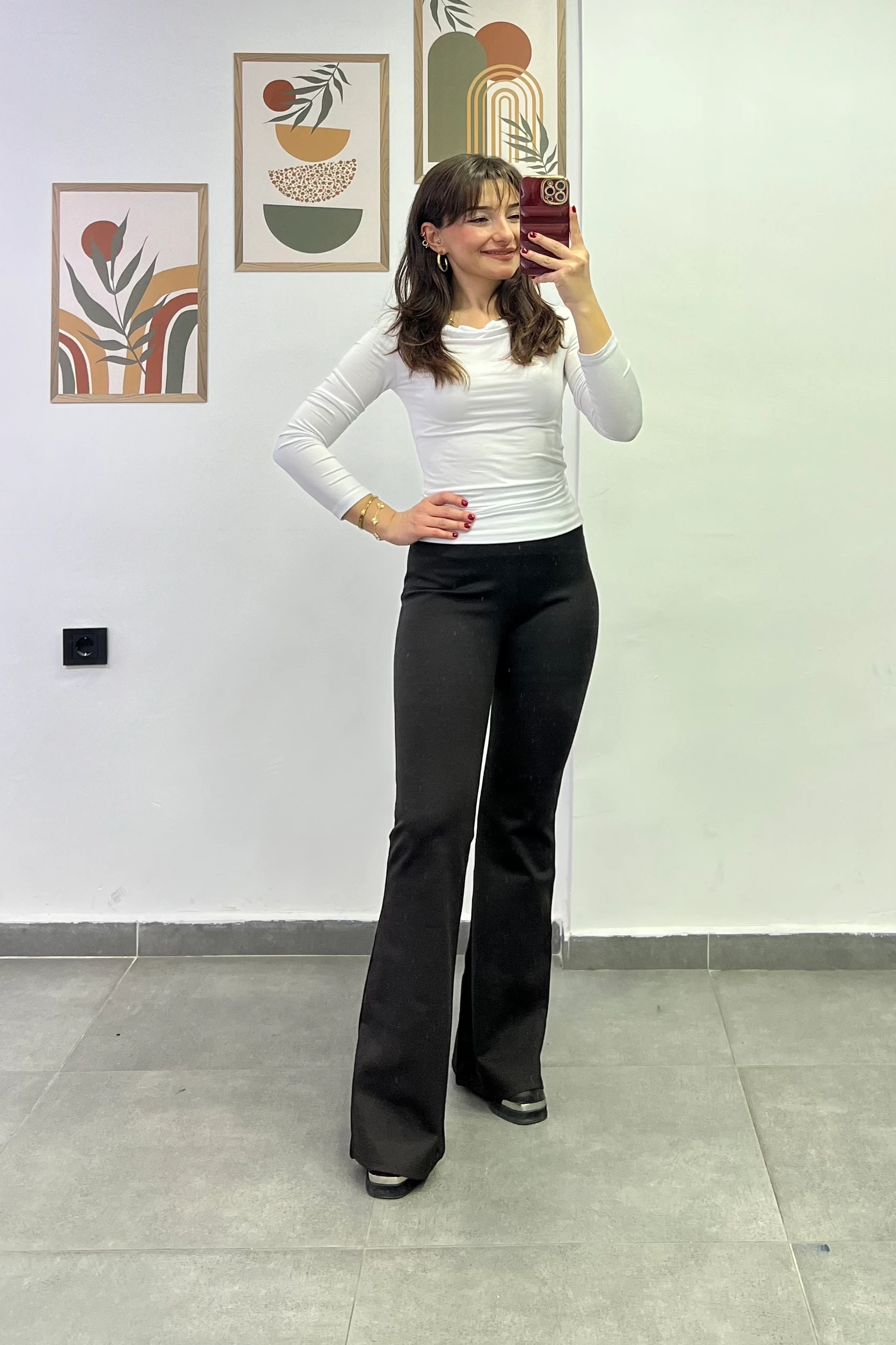 Yüksek Bel Çelik Örme İspanyol Paça  Tayt Pantolon - ACI KAHVE