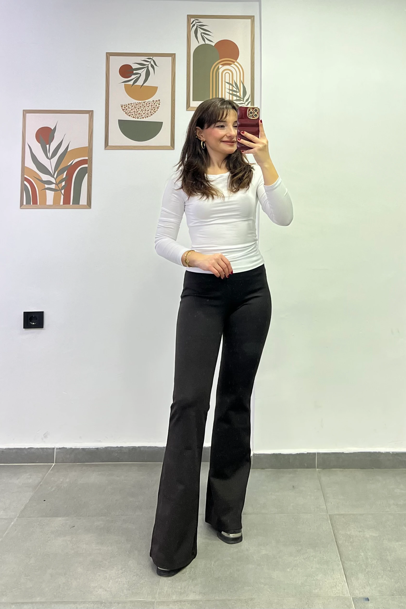 Yüksek Bel Çelik Örme İspanyol Paça  Tayt Pantolon - ACI KAHVE