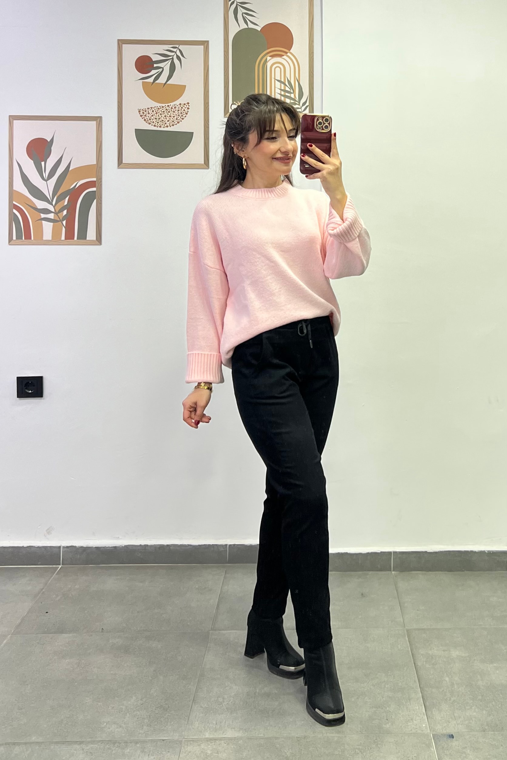 Beli Lastikli Fitilli Kadife Havuç Pantolon - Siyah