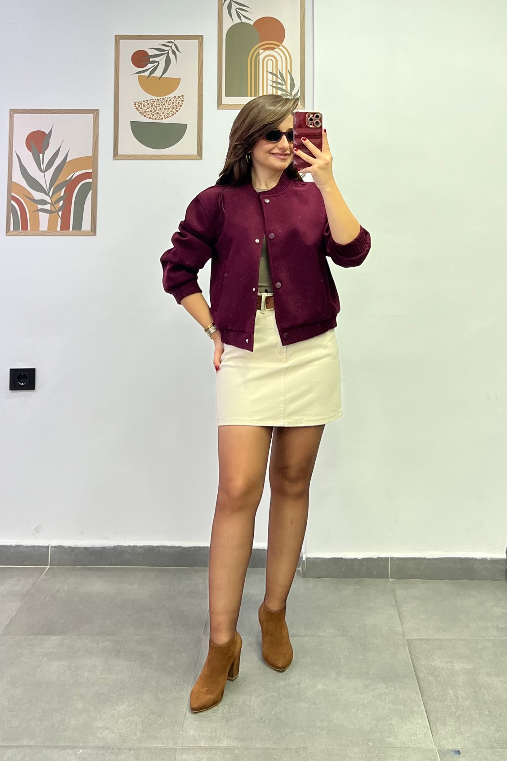 Kaşe Kumaş Bomber Ceket - BORDO